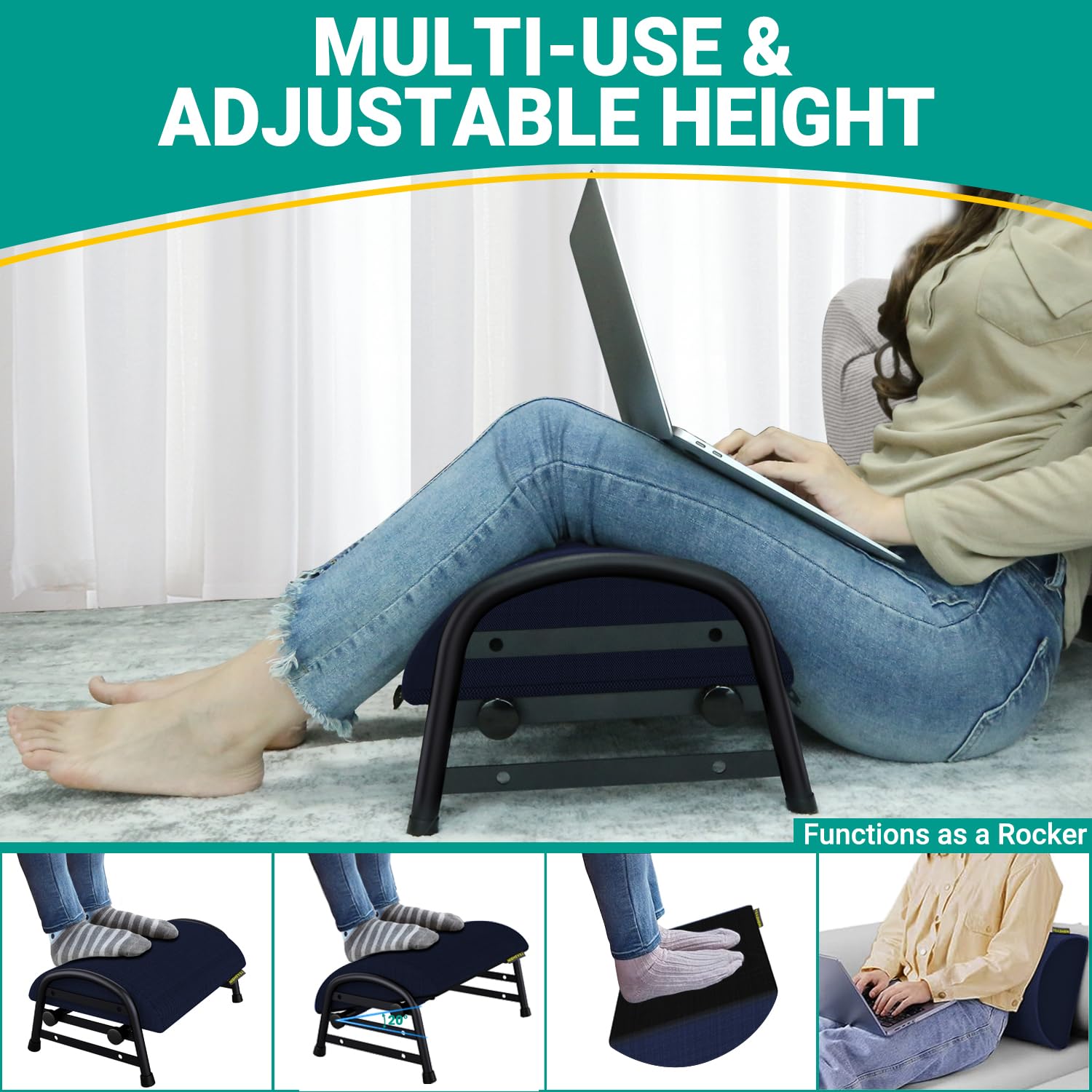 Adjustable Height Under Desk Footrest - 3-Level Ergonomic Foot Stool for Home, Office & Car - Perfect for Work, Gaming & Relaxation