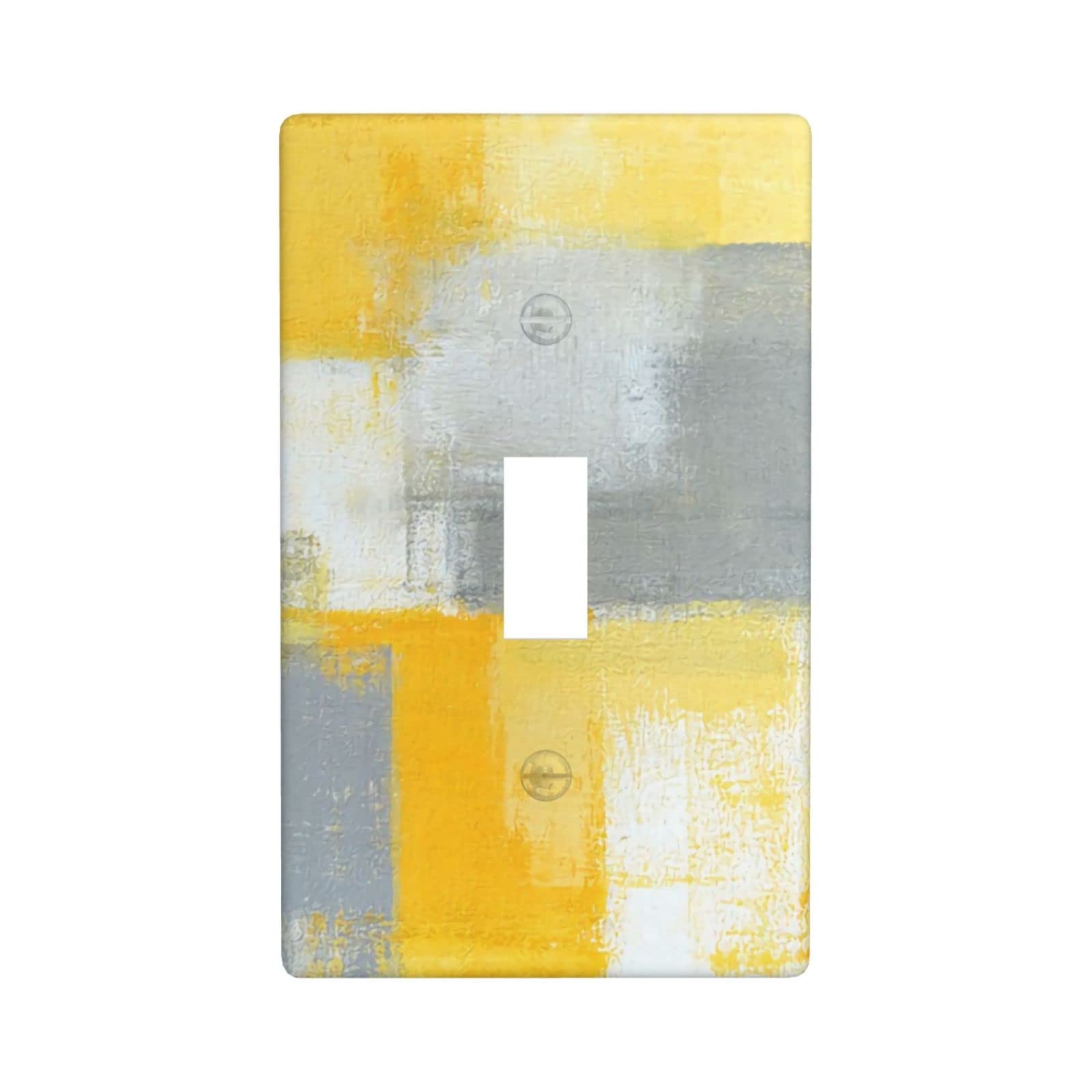Yellow Grey Abstract Light Switch Wall Plate Cover - 1 Gang Single Toggle Standard Size (FKKH561) - Perfect for Modern Home, Office & Cafe Decor