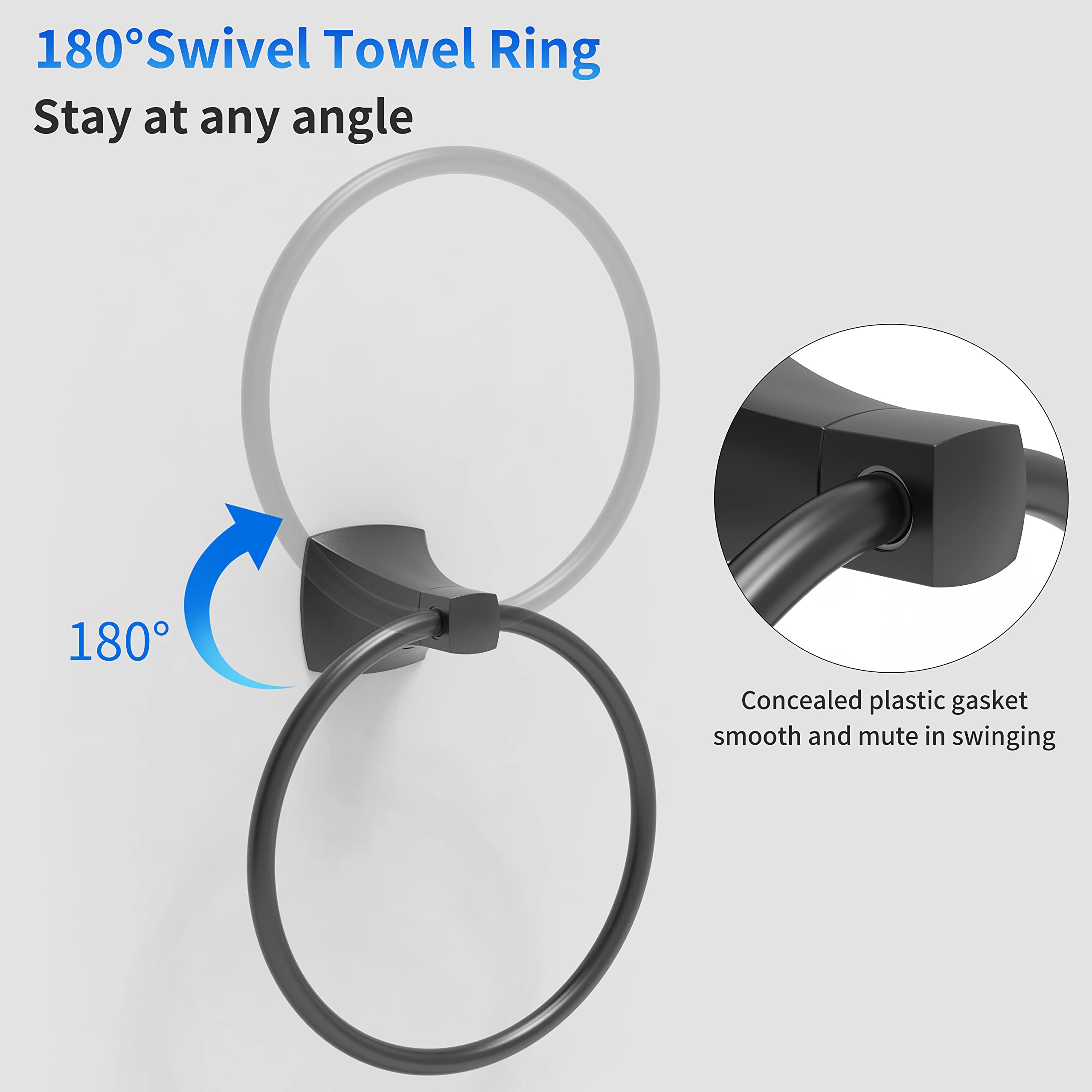 Matte Black Stainless Steel & Zinc Alloy Wall Mounted Towel Ring Holder - Bathroom & Kitchen Hand Towel Hanger for Home Decor and Spa Style Organization
