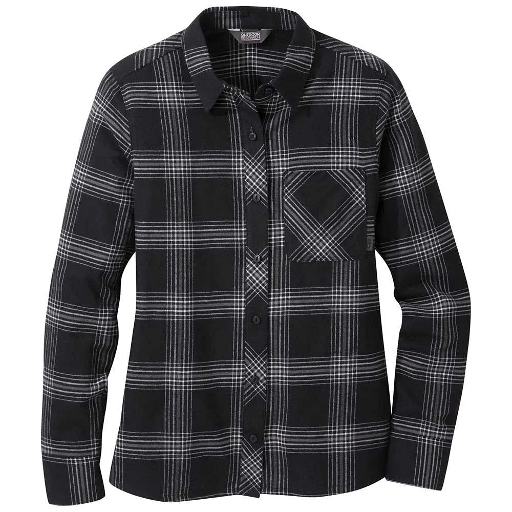 Outdoor Research Women's Sandpoint Flannel Shirt - Soft Black & White Plaid Flannel Shirt for Women, Casual Button-Up Shirt for Hiking, Camping & Outdoor Adventures
