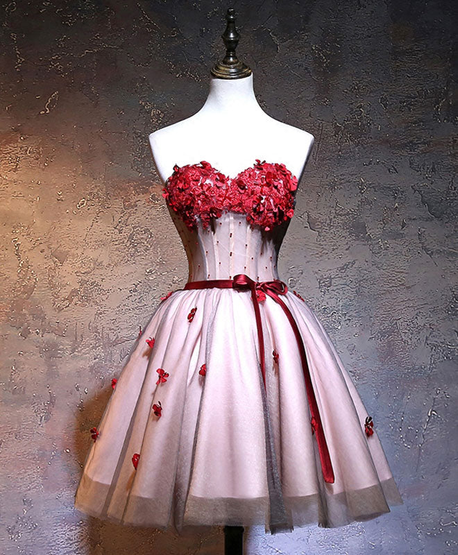 Burgundy Sweetheart Neckline Lace Short Prom Dress for Homecoming, Evening Party, and Formal Events - Elegant Burgundy Homecoming Dress for Women