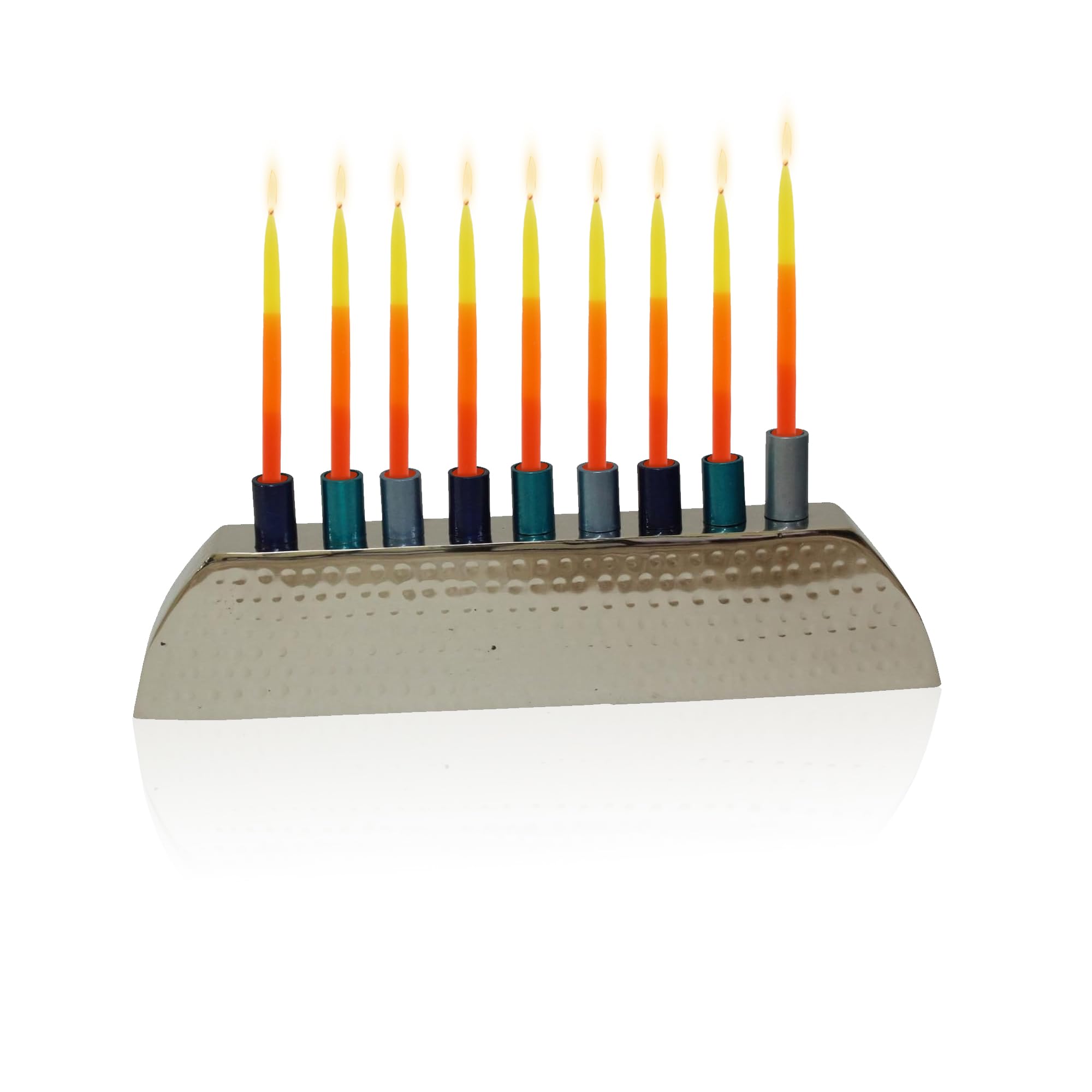 Majestic Giftware Aluminum Nickel-Plated Hanukkah Menorah with Gold Hammered Finish & Blue Cups (MN11128-BL) - 3
