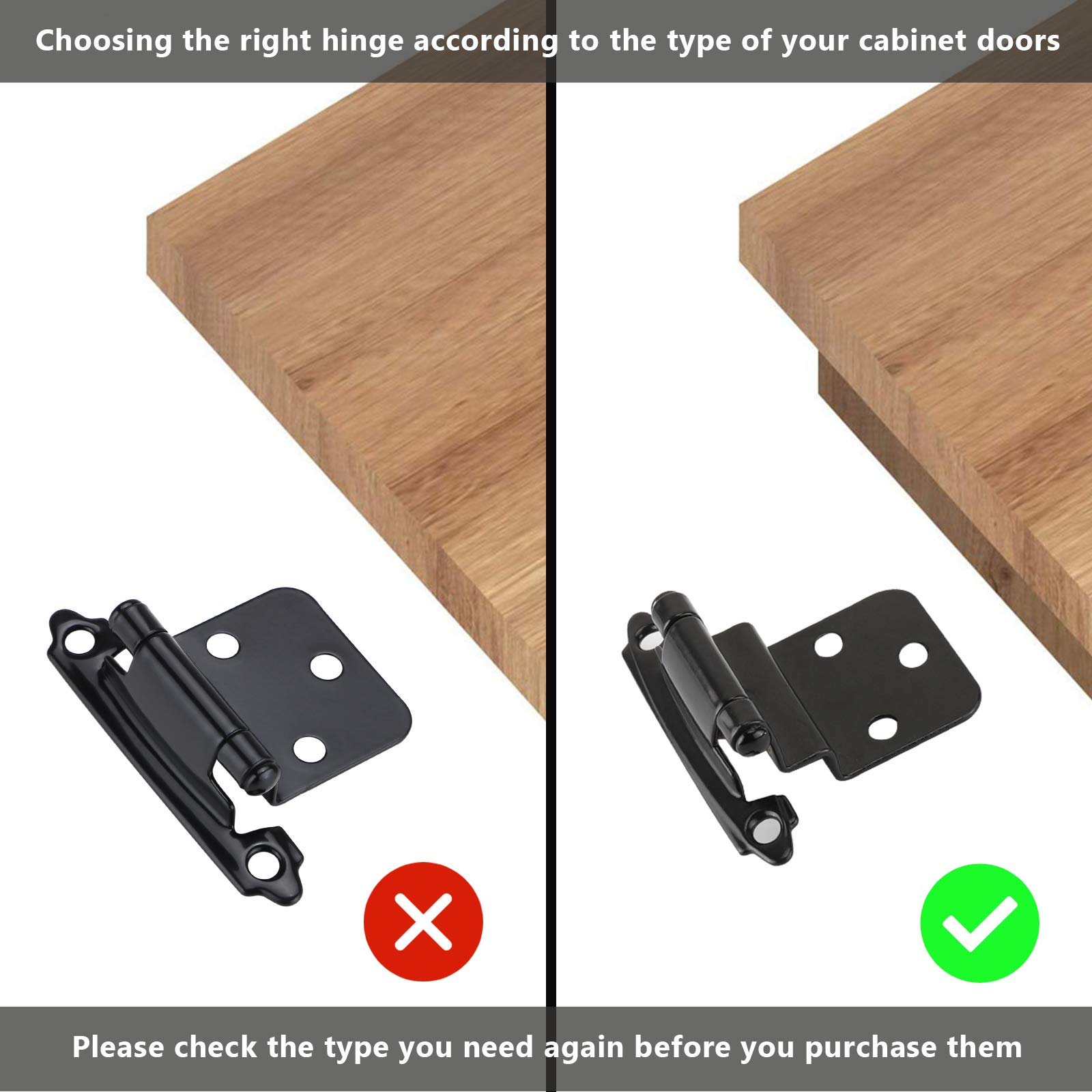Goldenwarm 20 Pairs Modern Cabinet Door Hinges - Black Matte Finish Metal Face Mount Hinges with 3/8