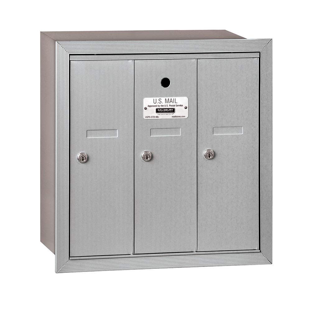Salsbury Industries 3503ARU 3-Door Recessed Mounted Vertical Mailbox - USPS Approved Aluminum Mailbox for Home & Business Use - Secure Mail Delivery Solution for Residential & Commercial Properties