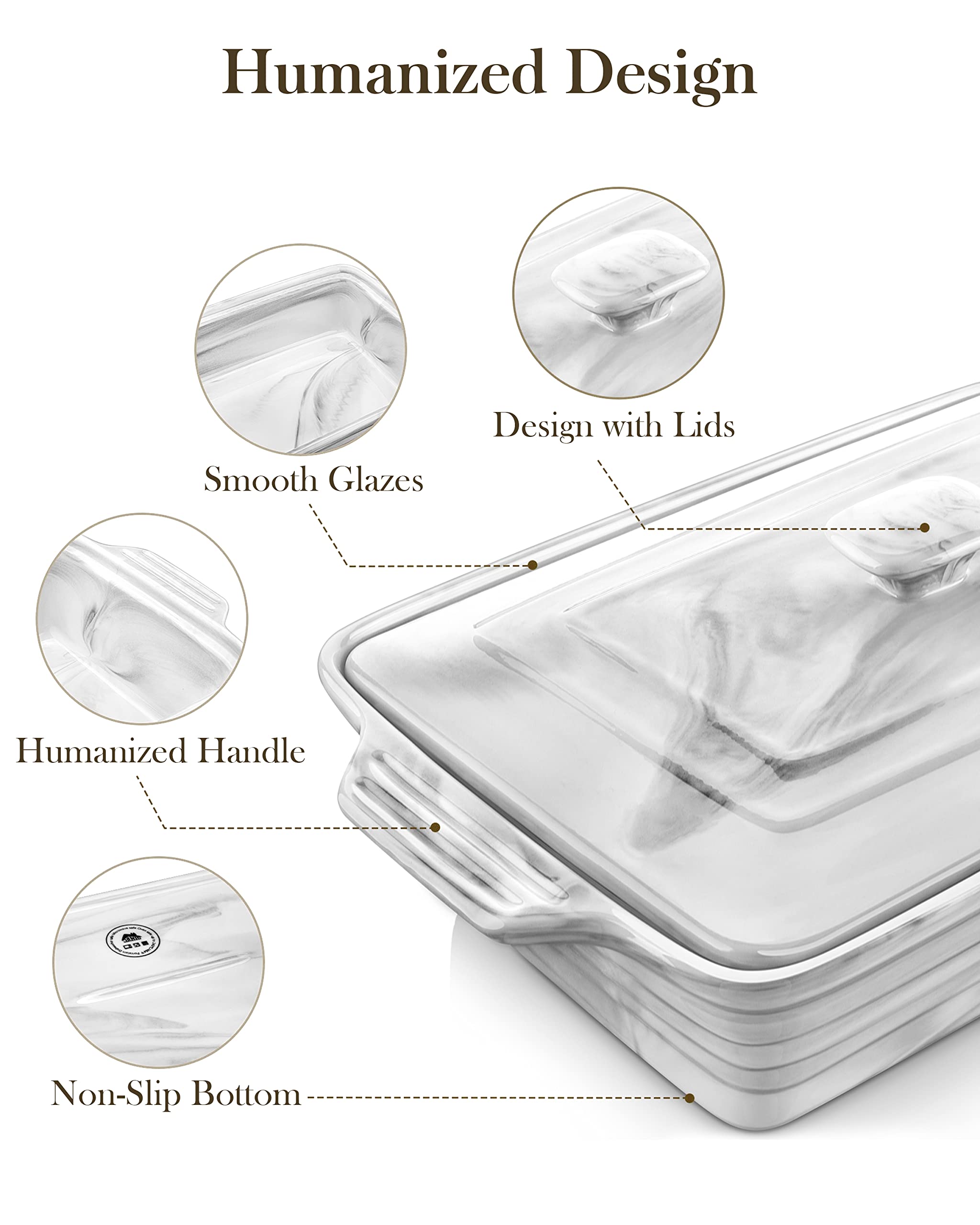MALACASA 4.4 Quart Ceramic Casserole Dish with Lid - 13x9 Inch Large Baking Pan for Lasagna, Oven, Microwave & Dishwasher Safe - Perfect for Family Dinners, Holiday Cooking & Meal Prep (BAKE-GREY Series)