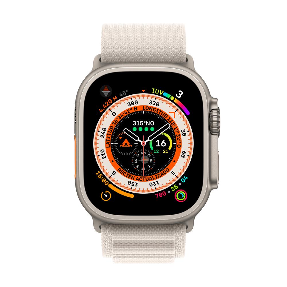 Apple Watch Ultra (GPS + Cellular) 49mm Titanium Case with White Star Alpine Loop Band - Size M - Perfect for Outdoor Adventures & Fitness Tracking