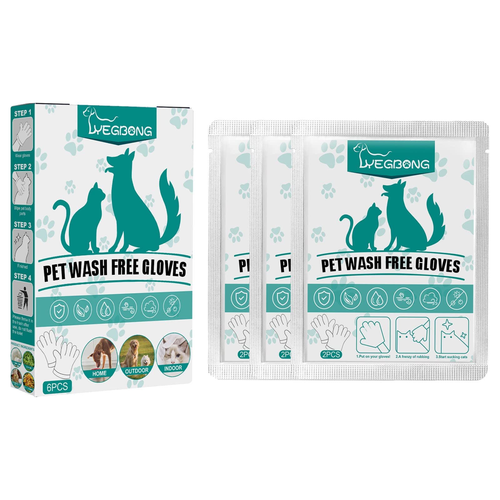 Premium Pet Grooming Gloves for Cats & Dogs - Soft Bathing & Brushing Mitts, Gentle Drying & Massaging - Hypoallergenic Pet Wipes (3ml) - Perfect for Bath Time, Shedding Season & Daily Fur Care