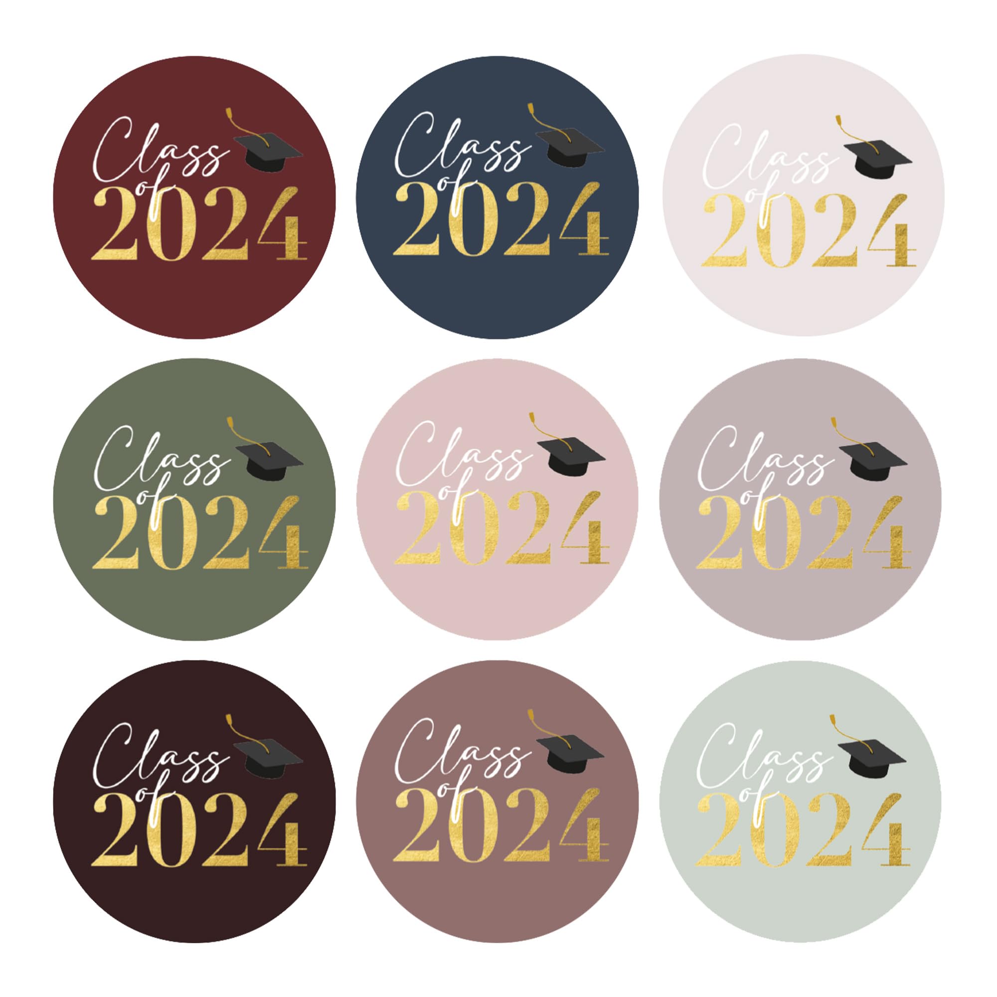 Class of 2024 Graduation Stickers - 135pcs 1.4 Inch Envelope Seals in 9 Elegant Colors | Perfect for Graduation Invitations, Cards, Scrapbooks & Party Decorations