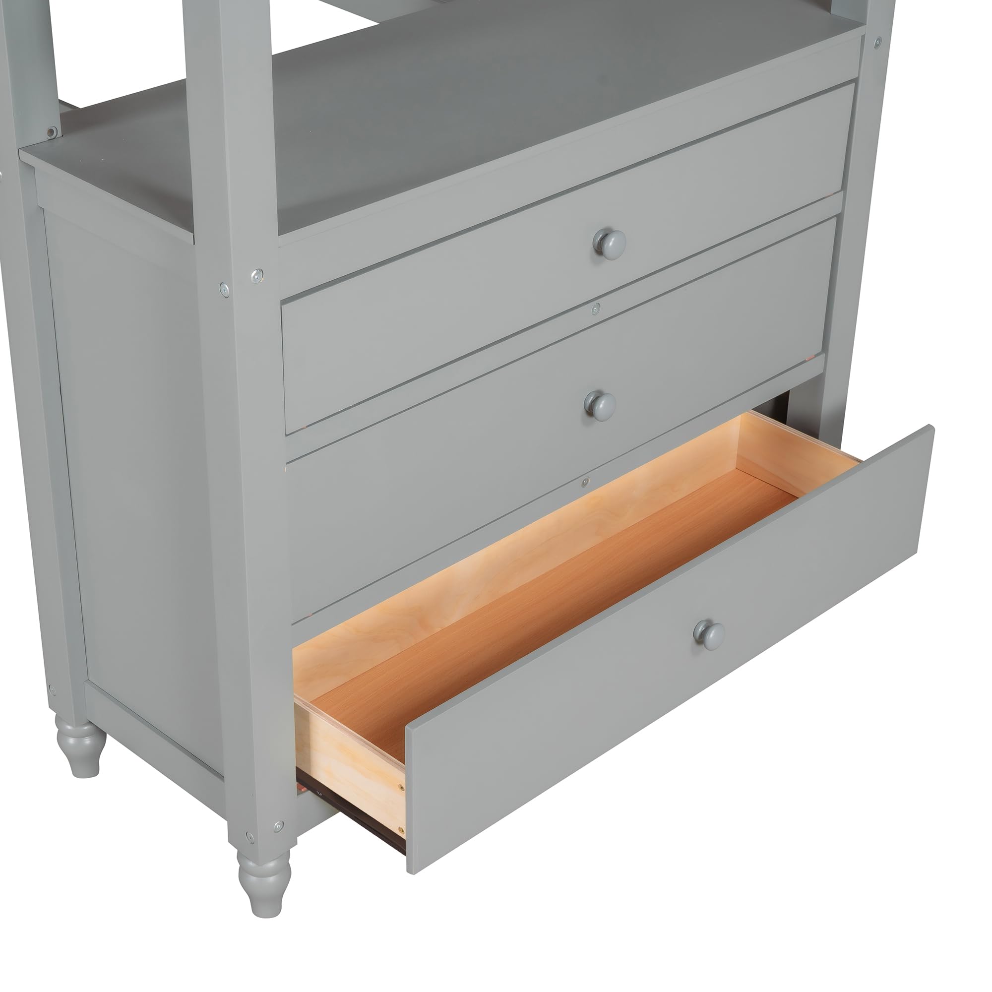 Twin Size Wooden Loft Bed Frame with Drawers, Desk & Shelves - Space-Saving Bunk Bed for Kids, Teens & Adults - Sturdy Gray Storage Loft Bed for Small Rooms, Dorms & Apartments - Perfect for Study, Sleep & Organization