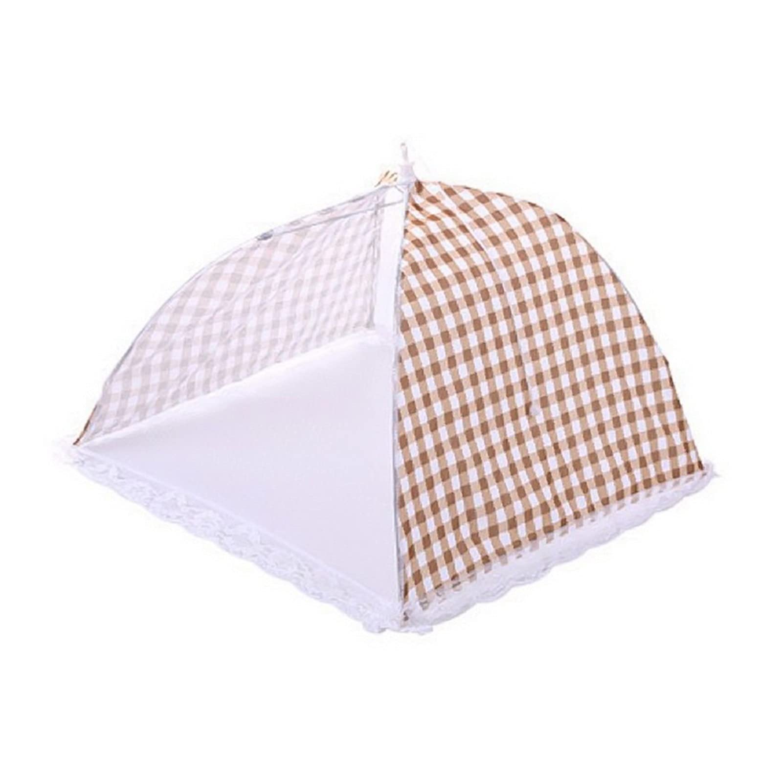 Foldable Mesh Food Cover Umbrella - Hygienic Anti-Fly Mosquito Dish Cover for BBQ, Picnic & Kitchen Use - Breathable Coffee-Colored Kitchenware for Outdoor Dining & Food Protection