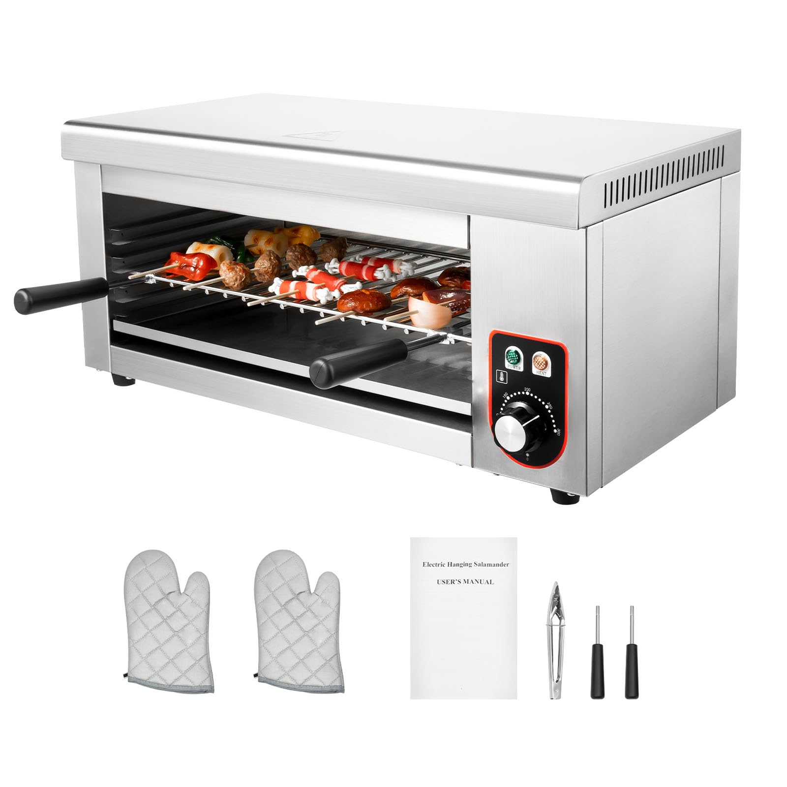 1500W Commercial Electric Cheese Melter & Salamander Broiler - Stainless Steel Steak Warmer with Adjustable Temperature (120-570°F) - Perfect for Restaurants, Pubs & Home Kitchens - Melts Cheese, Cooks Steaks & Roasts Chicken/Veggies - 110V US Plug