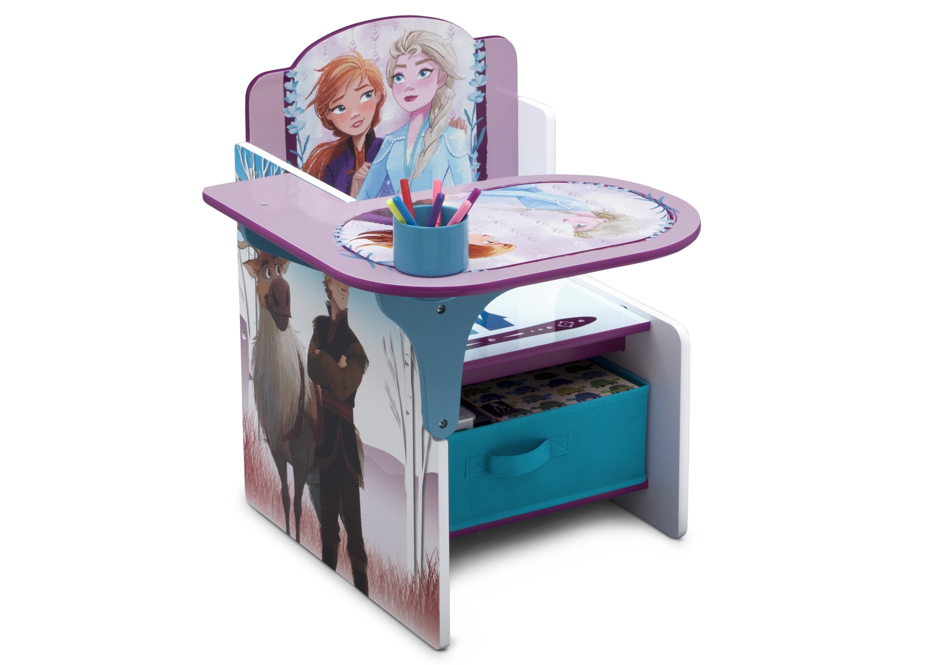 Frozen II Kids Chair with Storage Bin - Disney Princess Study Desk for Girls - Perfect for Bedroom, Playroom, and Homeschooling
