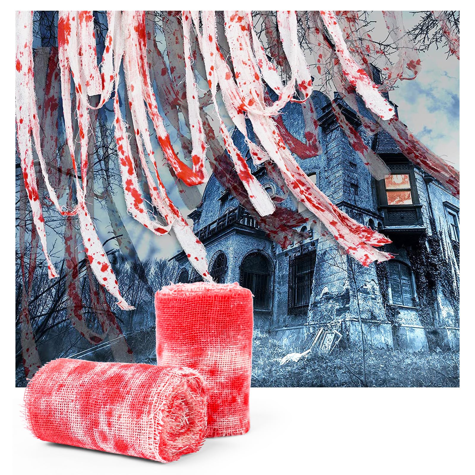 JXITON Creepy Blood Cloth 984x3 - Halloween Bloody Hanging Stripe Drape for Porch, Doorways, Yard - Indoor & Outdoor Party Decorations - Perfect for Haunted Houses, Horror Themed Parties and Spooky Home Decor