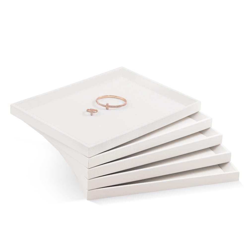 Luxury White Leather Jewelry Tray Organizer - Elegant Jewelry Display for Stores & Dresser Top - Perfect for Necklace, Ring & Earring Storage