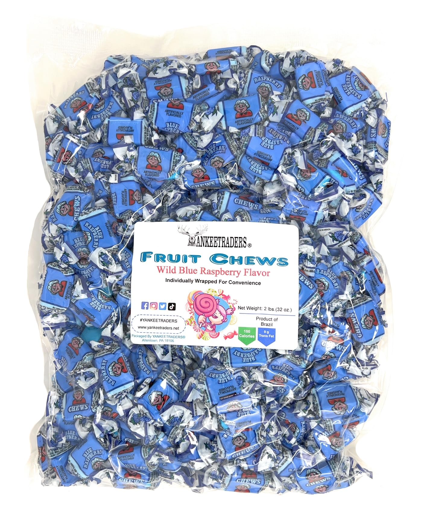 Wild Blue Raspberry Flavored Fruit Chews - 2 Pounds Bulk Candy for Parties, Gifts & Snacking | Soft & Chewy Gourmet Sweets