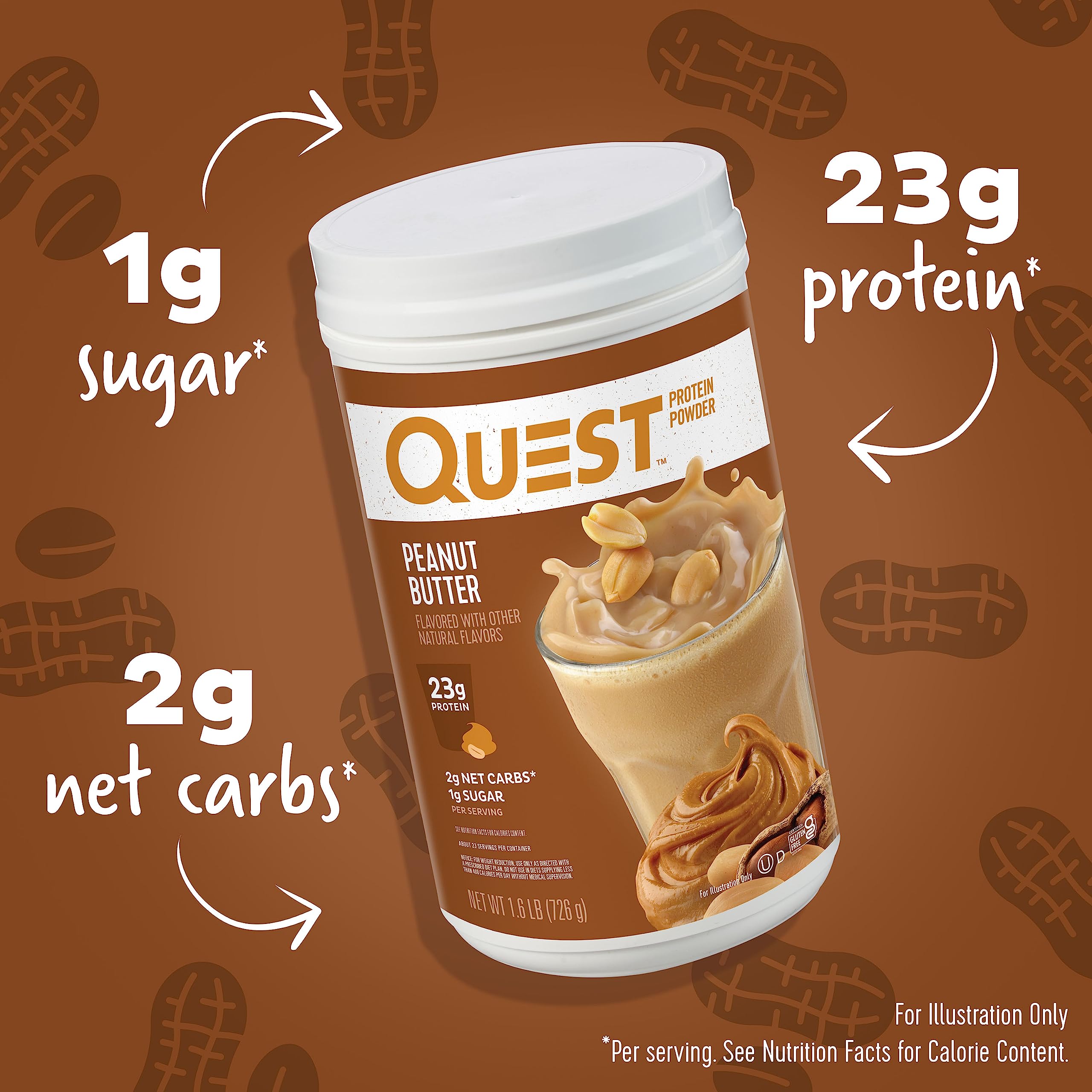 Quest Nutrition Peanut Butter Protein Powder - 23g Protein, 1g Sugar, Low Carb, Gluten Free, 1.6 Pound (23 Servings) | Post-Workout Recovery & Healthy Meal Replacement for Weight Loss & Muscle Building