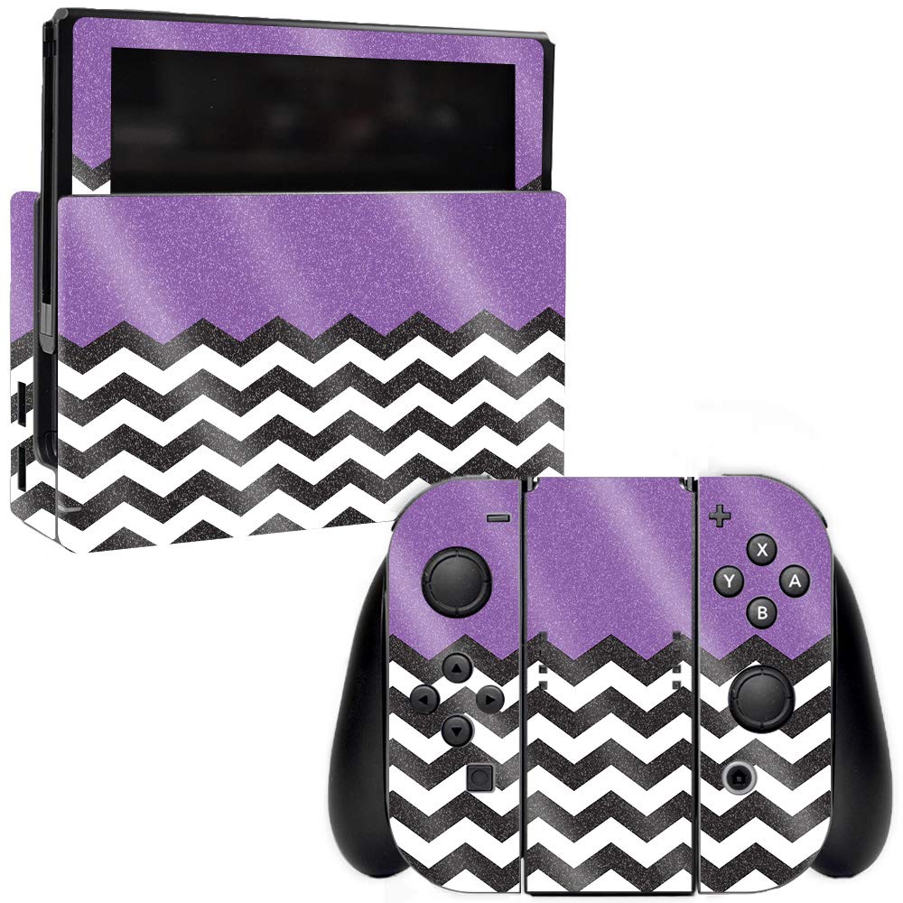 **MightySkins Glossy Glitter Skin for Nintendo Switch - Purple Chevron | Protective & Durable High-Gloss Finish | Easy to Apply & Remove | Made in USA | Perfect for Gaming & Travel**