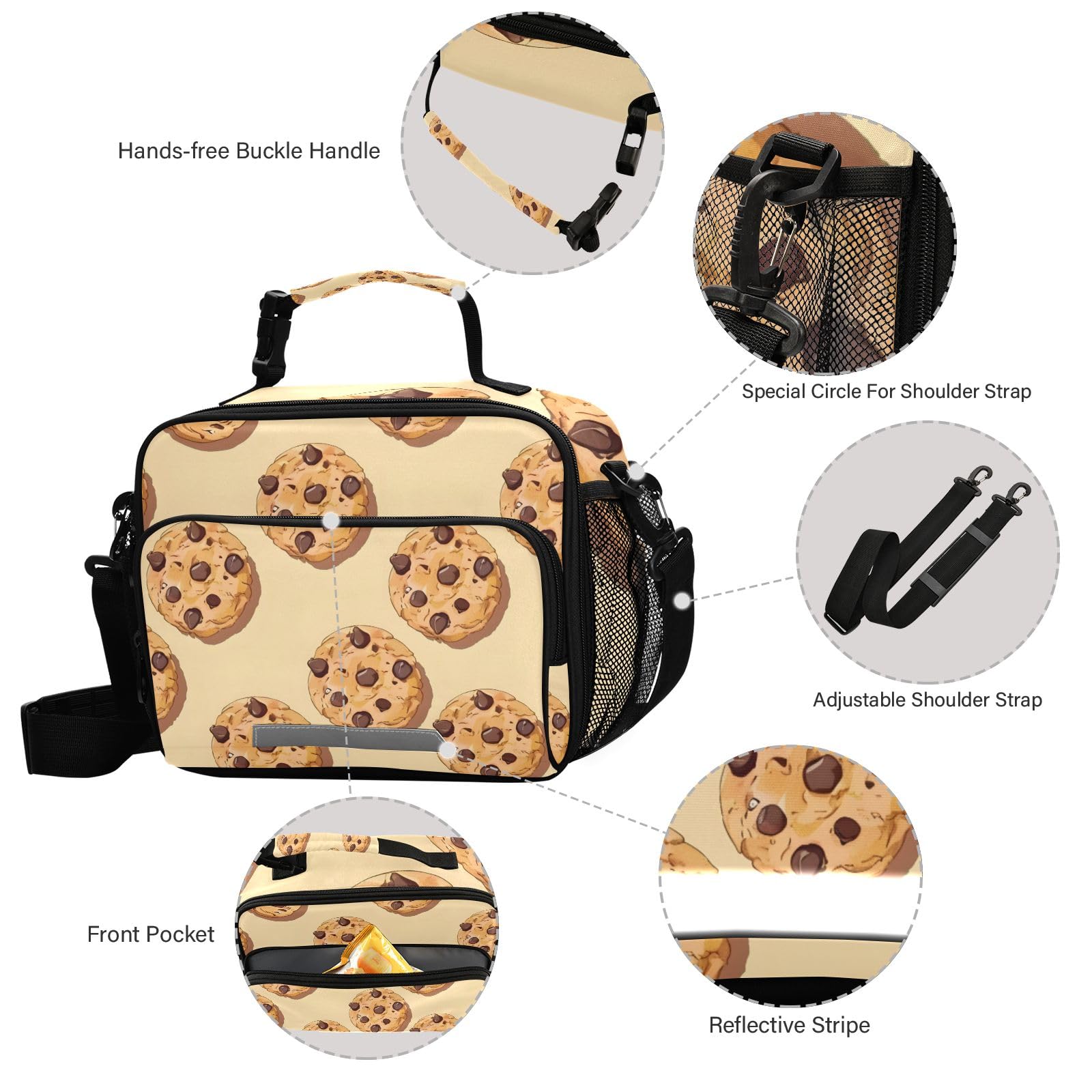 Insulated Chocolate Cookies Kids Lunch Bag - Reusable & Childish Lunch Box for Boys & Girls, Cooler Tote with Shoulder Strap - Perfect for School, Office, Picnic & Travel