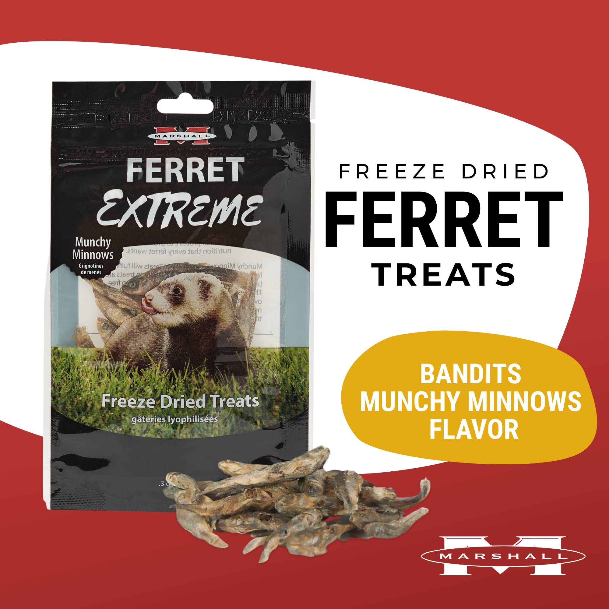 Marshall Pet Products RA Ferret Extreme Munchy Minnow Treat - 1 oz | Natural, Nutritious & Tasty Ferret Snacks for Dental Health & Energy Boost | Perfect for Training Rewards & Playtime Treats