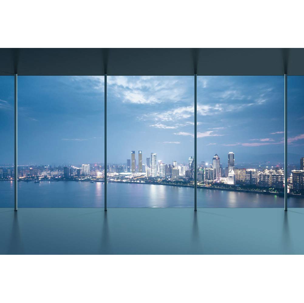 CSFOTO 8x6.5ft French Window City Skyline Night Backdrop - Urban Office Zoom Meeting Background, Home Decor for Video Recording & Virtual Meetings (Perfect for Webinars, YouTube Videos, and Professional Presentations)