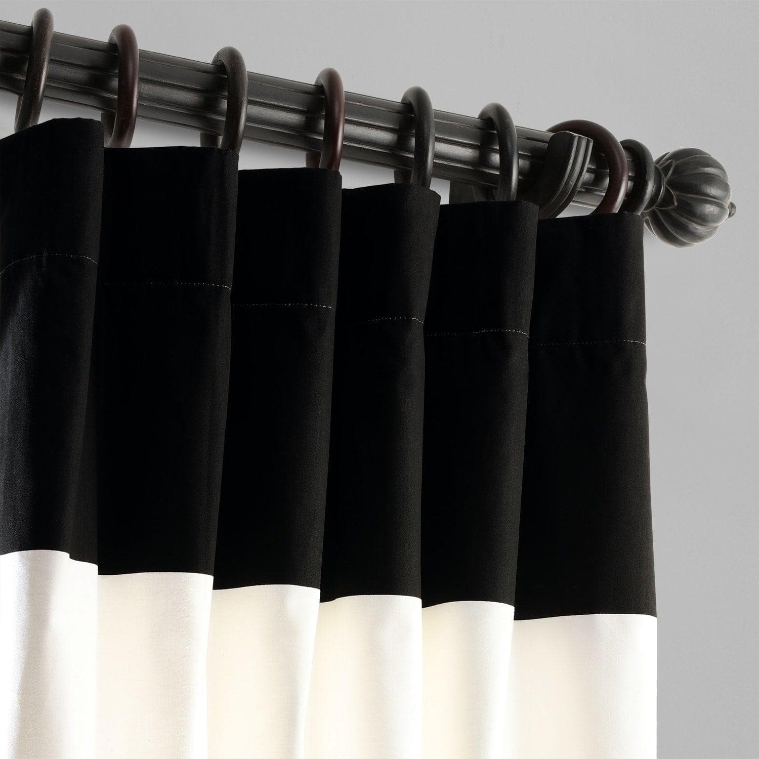 Onyx Black & Off White Horizontal Striped Blackout Curtains - 100% Cotton Room Darkening Window Drapes for Bedroom, Living Room & Nursery