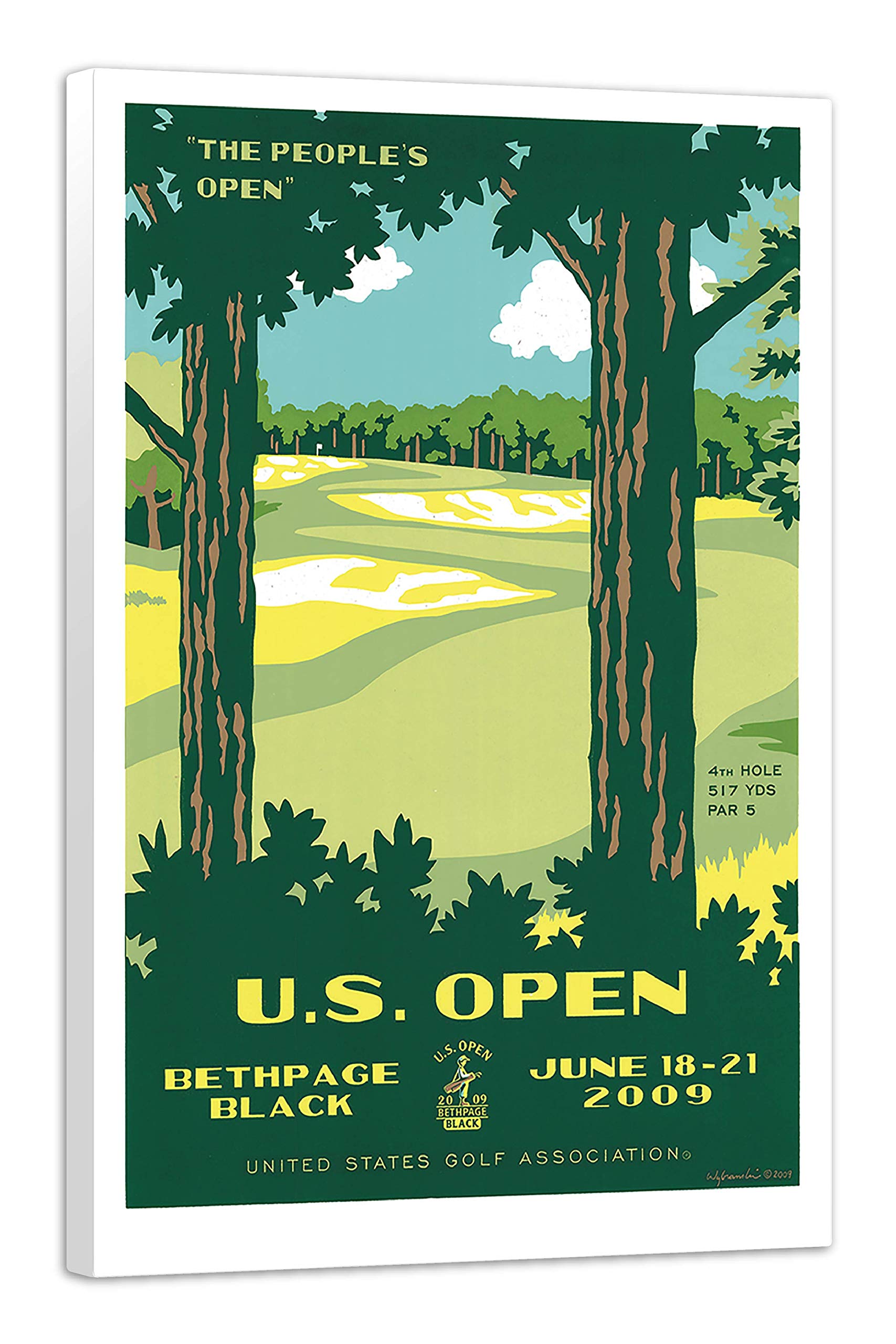 Lee Wybranski Official Golf Art - 2009 U.S. Open Championship at Bethpage Black - 20x30 Inch Wrapped Canvas Print - Perfect Golf Gift for Men - Home Office Decor & Man Cave Wall Art