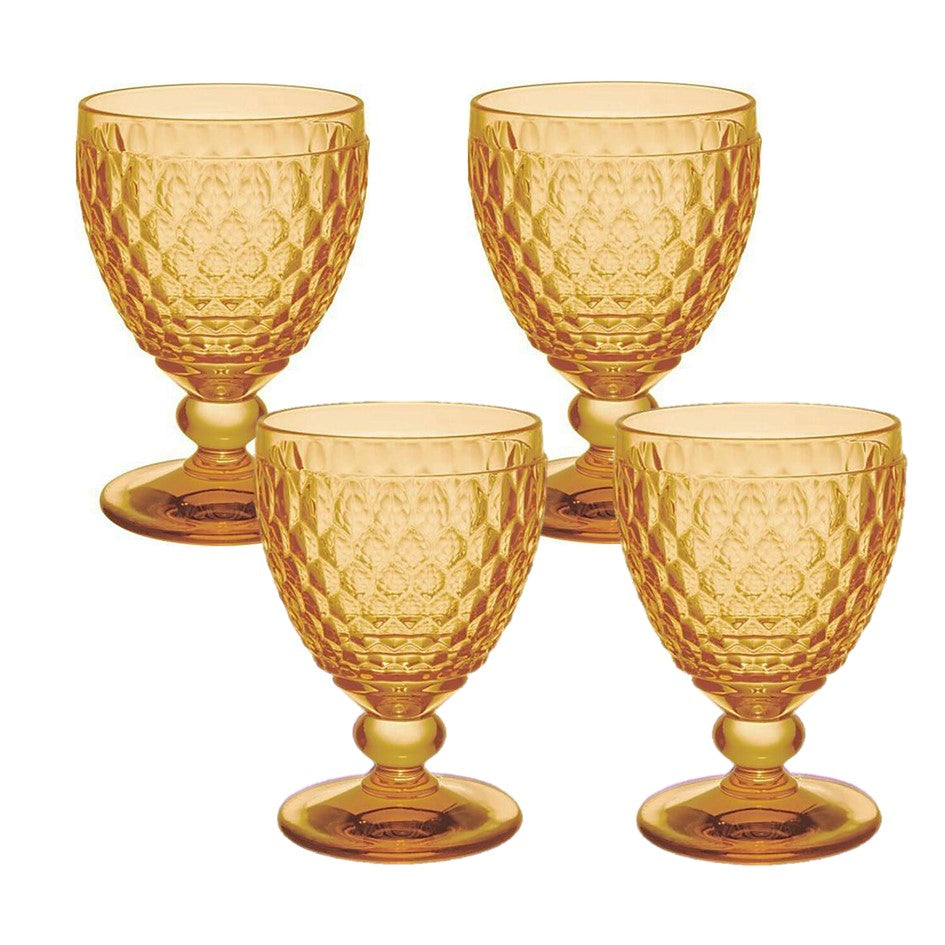Premium Boston Saffron Water Goblets - Set of 4 Elegant Drinking Glasses for Home, Restaurant & Special Occasions | Dishwasher Safe Crystal Clear Glassware for Water, Juice & Cocktails