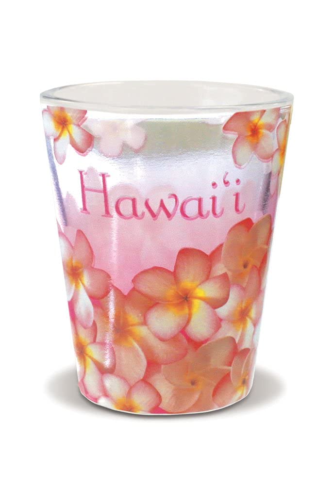 Pink Plumerias Short Shot Glass - 2 oz Small Glass Cups for Tequila, Vodka, Whiskey - Perfect for Parties, Bars, and Home Decor