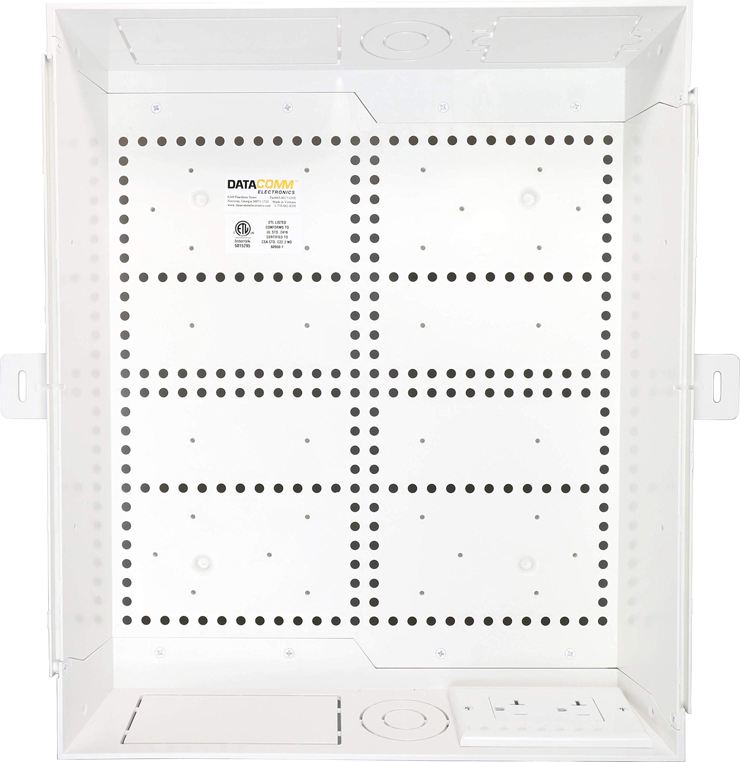 DATA COMM Electronics 45-8031-1C Recessed Media Box with 20A Duplex Outlet - Wall Mount TV Cable Management Solution for Home Theater & Office Setup