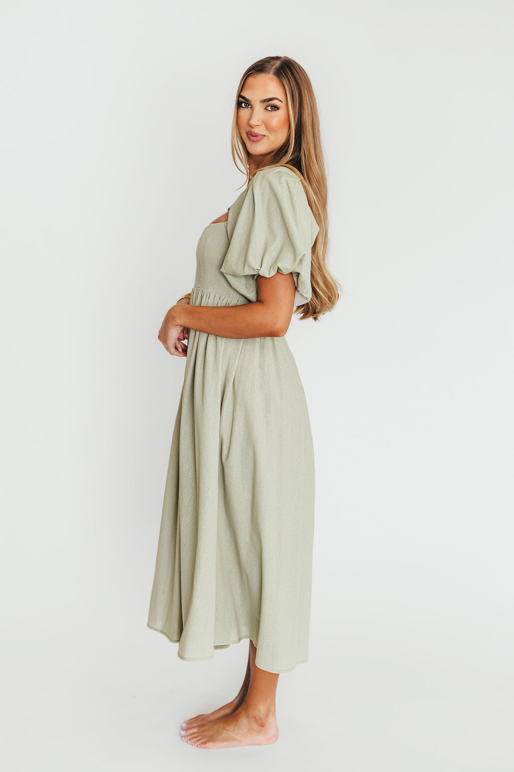 Hamilton Midi Dress in Olive - Bump Friendly Maternity Dress (Sizes S-2XL) | Flowy Summer Dress for Pregnancy, Nursing & Everyday Wear