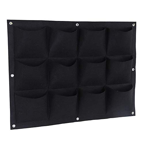 Yosoo 12-Pocket Vertical Hanging Garden Grow Bag - Biodegradable Wall Planter for Herbs, Flowers & Vegetables | Indoor/Outdoor Gardening Solution (Black)