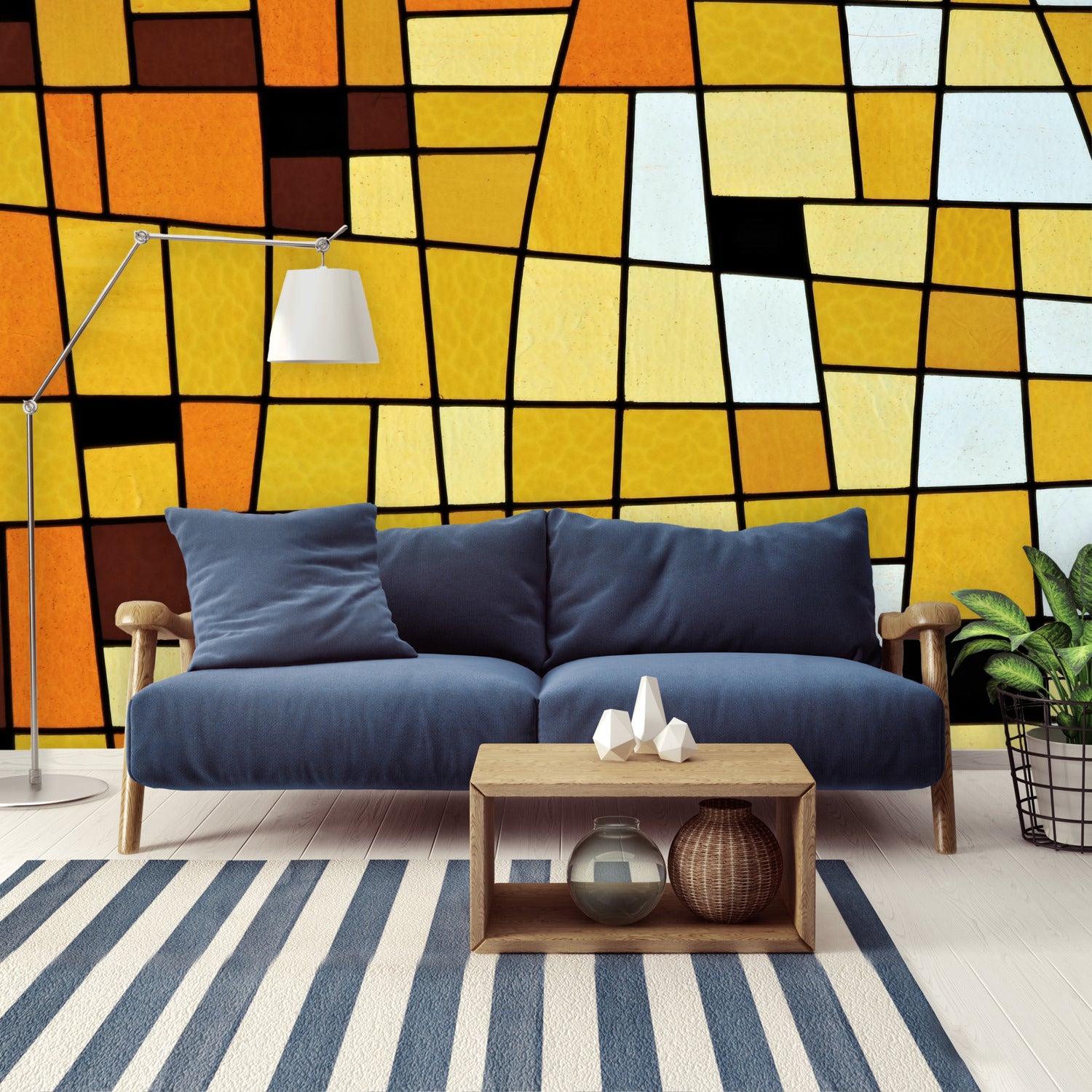 Stained Glass Wall Murals - Vintage Groovy Design Wallpaper in 4 Sizes - Perfect for Living Room, Bedroom & Office Decor