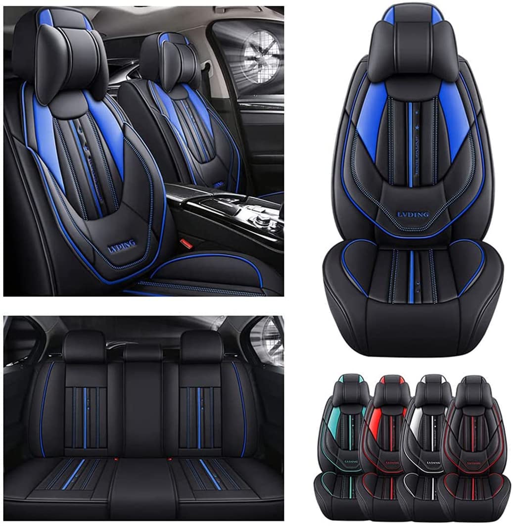 Premium PU Leather Waterproof Car Seat Covers for Audi Q7 2006-2020 - Front & Rear Full Set Protectors in Black & Blue | US Stock Fast Shipping | Perfect for Road Trips, Daily Commutes & Pet Protection