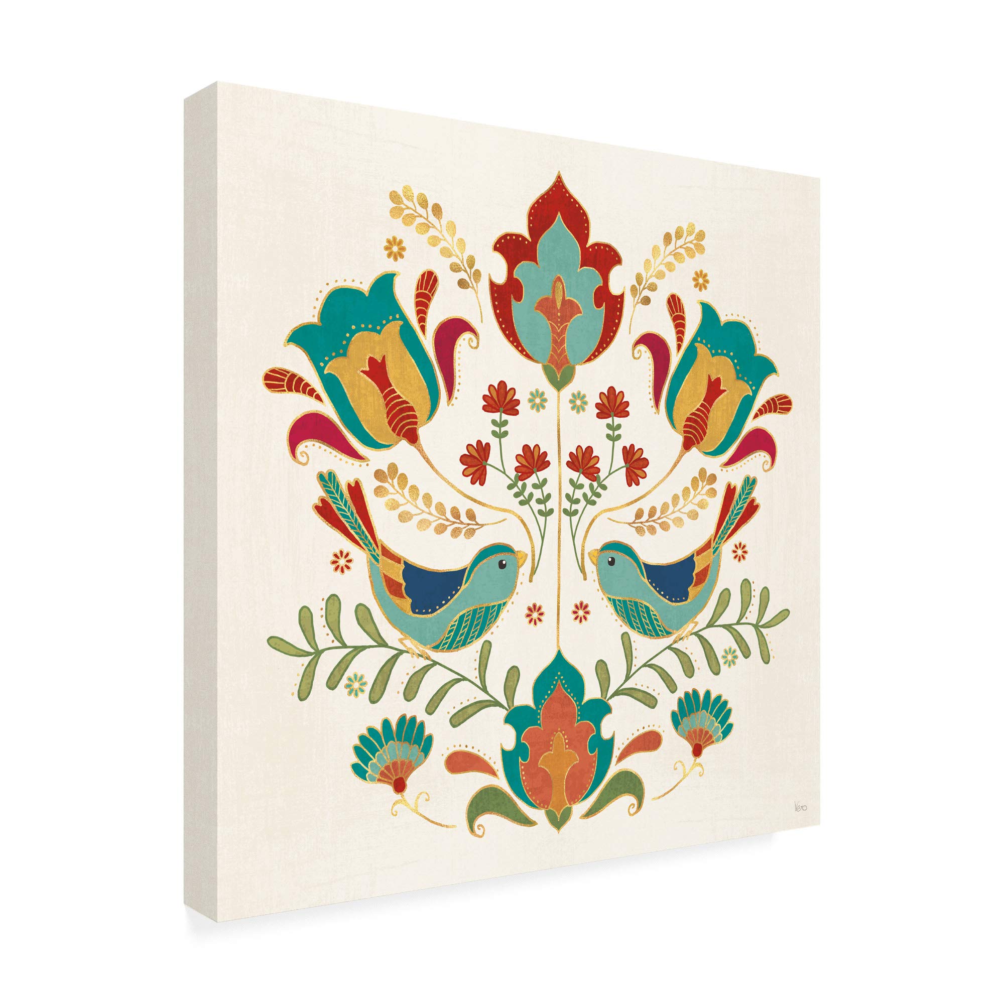 Trademark Fine Art Folk Floral 3 by Veronique Charron - 18x18 Inch Canvas Wall Art - Perfect for Living Room, Bedroom & Office Decor