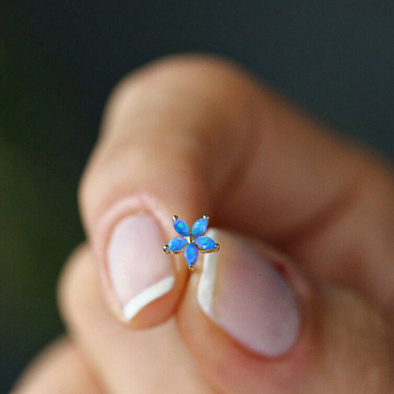 Marquise Tone Natural Blue Opal Flower Stud Earrings for Women | Dainty Floral Jewelry Gift for Birthday, Anniversary & Special Occasions | Perfect for Weddings, Parties & Everyday Wear