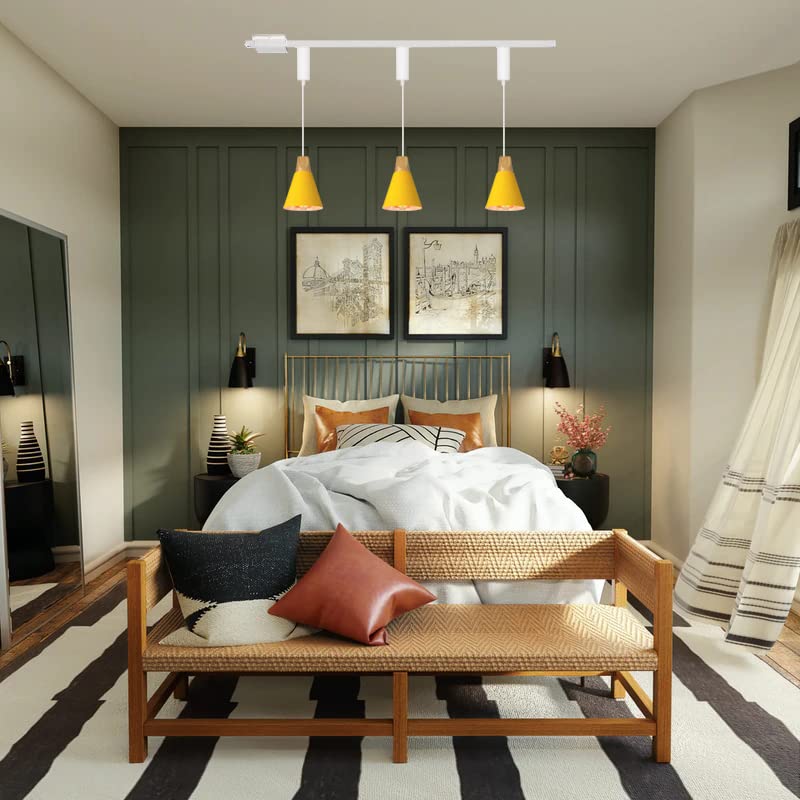 Kiven H-Type Track Lighting Fixture - 3-Light Adjustable Track Pendant Light with φ5.5 Yellow Lampshade for Bedroom, Kitchen, Living Room & Dining Room | Modern Home Lighting Solution for Ambient and Task Lighting