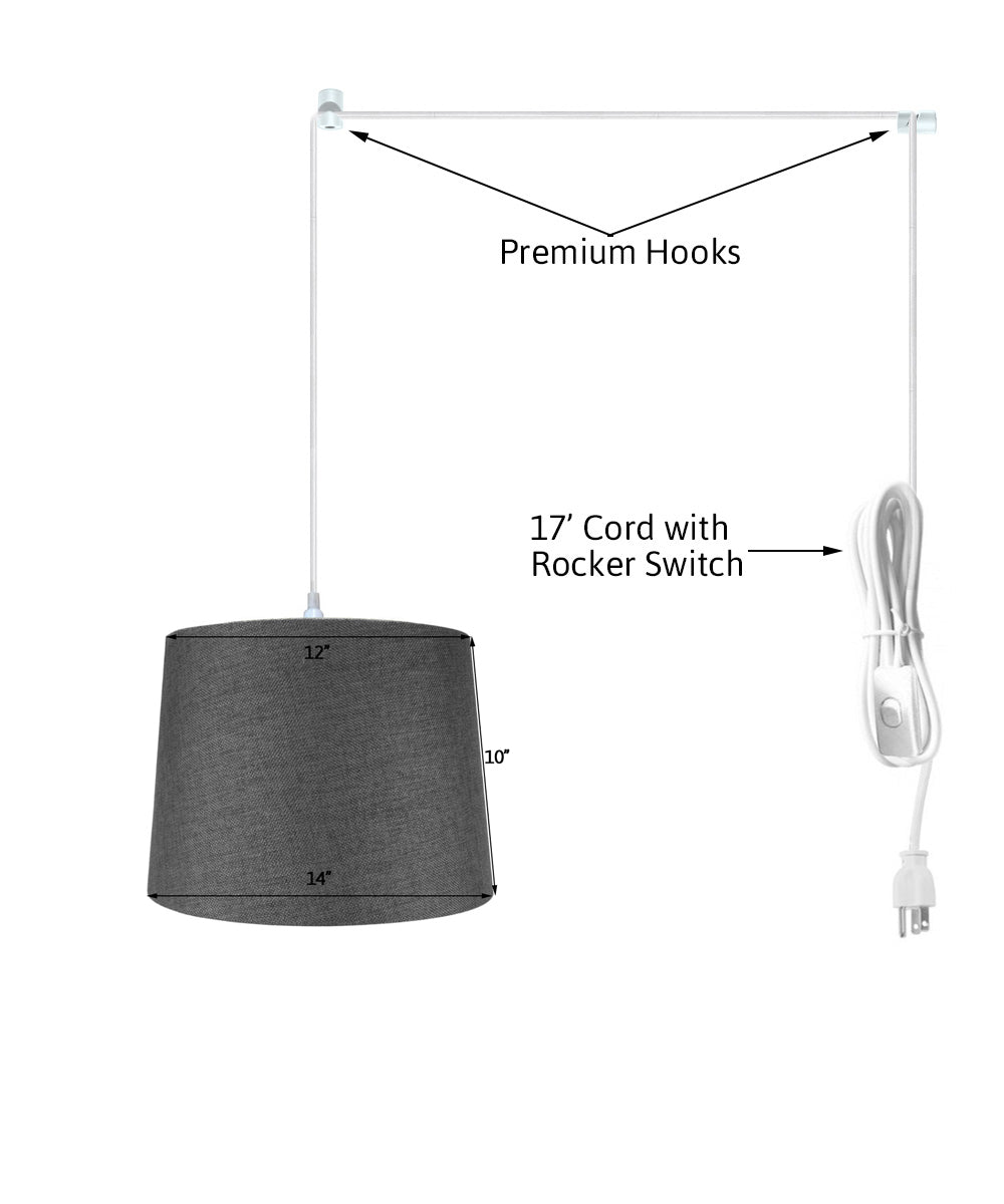 14W Plug-In Pendant Light with Granite Gray Shade & White Cord - Perfect for Kitchen Island, Dining Room, or Bedroom Lighting