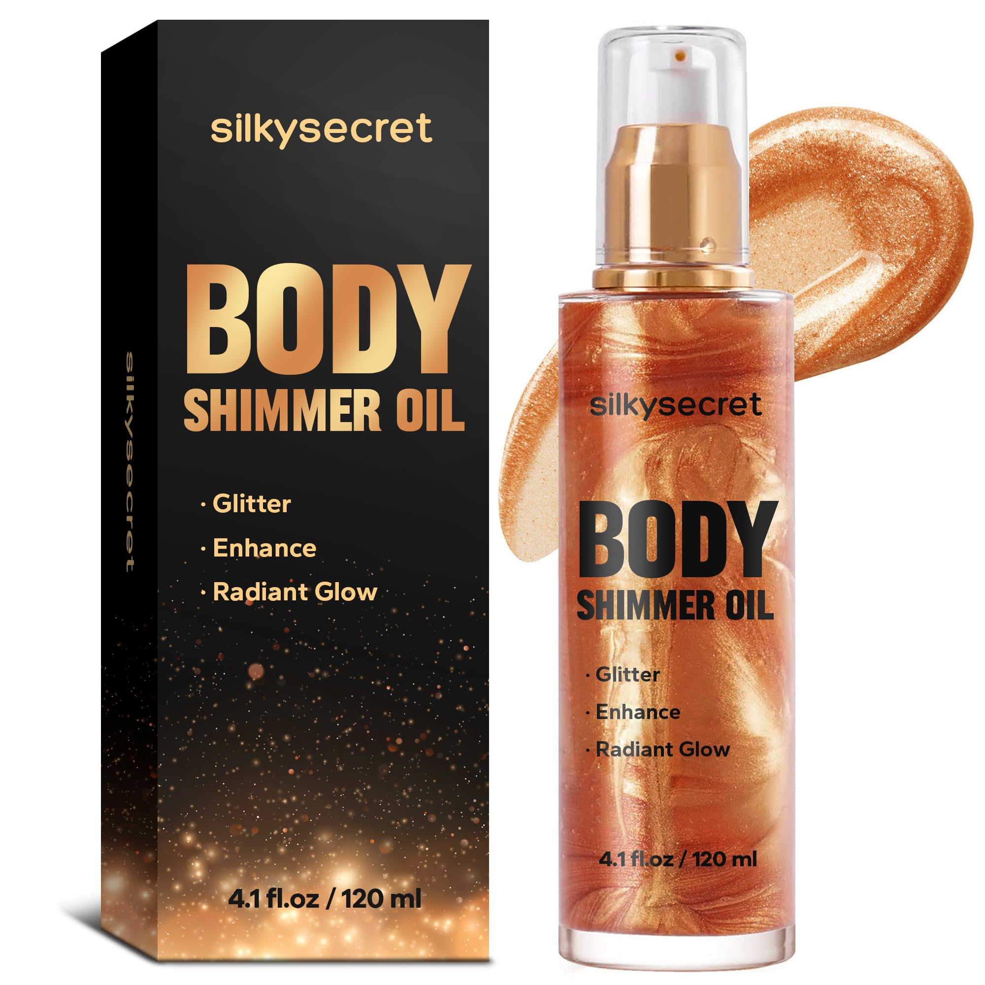 Long-Lasting Moisturizing Body Shimmer Oil (4.1 Fl Oz) - Glitter Glow Oil for Face & Body Makeup, Glistening Bronze Finish - Perfect for Parties, Beach Days & Special Occasions