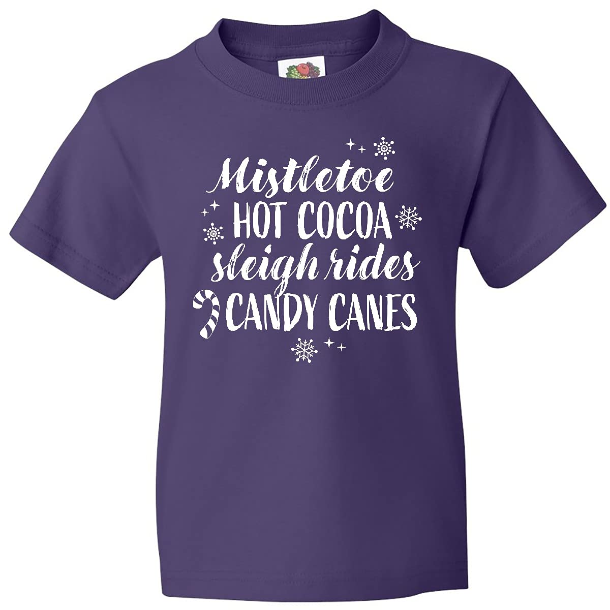 Inktastic Christmas Mistletoe Hot Cocoa Sleigh Rides and Candy Youth T-Shirt | Festive Holiday Graphic Tee for Kids & Teens | Perfect for Christmas Parties, Family Gatherings & Winter Celebrations