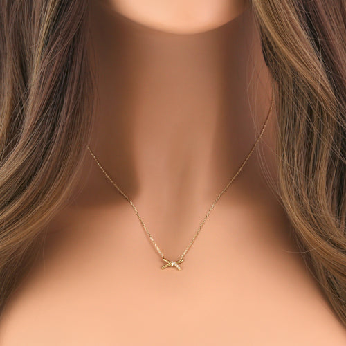 14K Yellow Gold X-Shaped Knot Diamond Pendant Necklace for Women - Elegant Layering Piece for Weddings, Parties & Everyday Wear