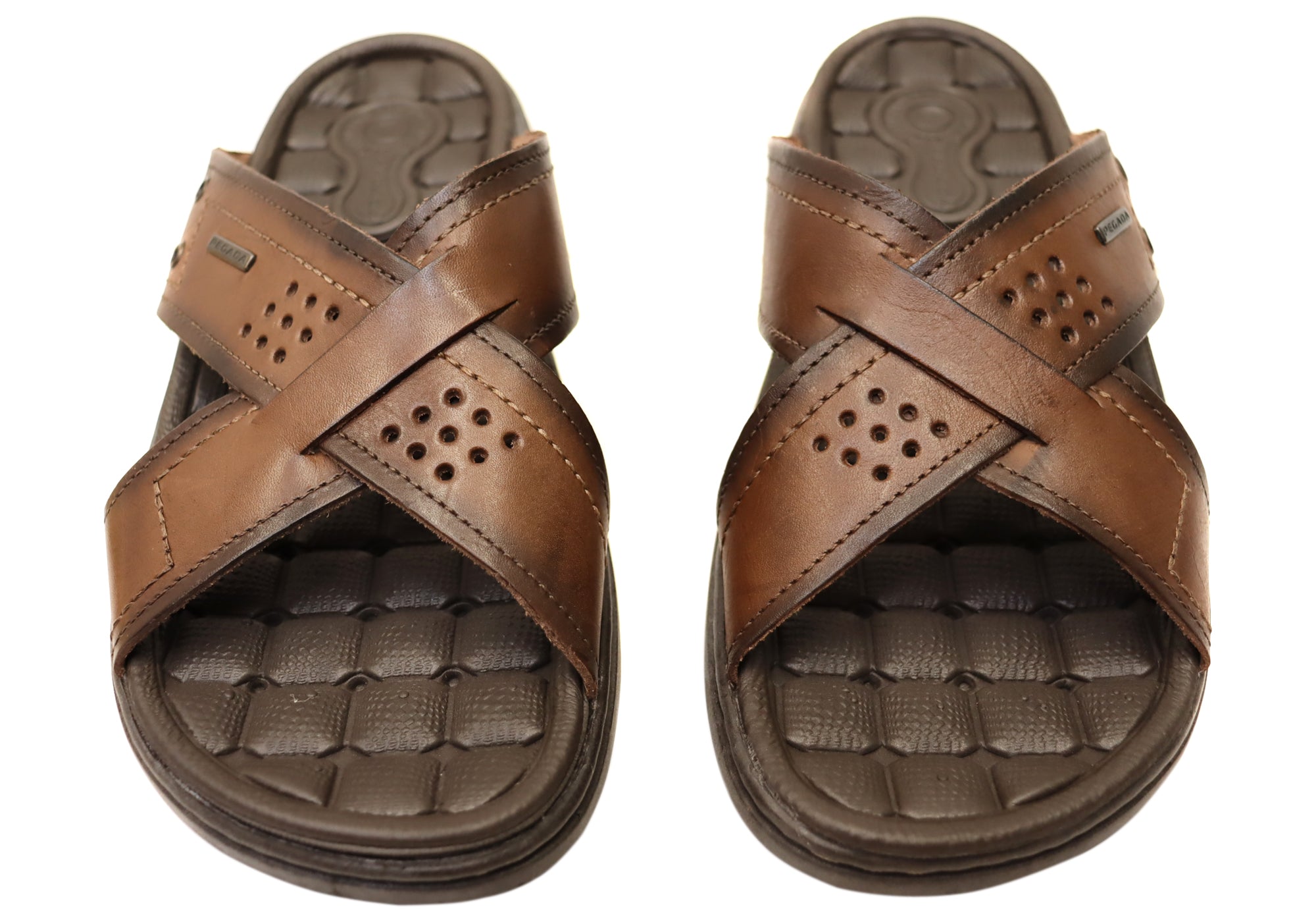 **Perry Men's Comfortable Leather Slides Sandals - Handmade in Brazil - Perfect for Casual Wear, Beach & Poolside**