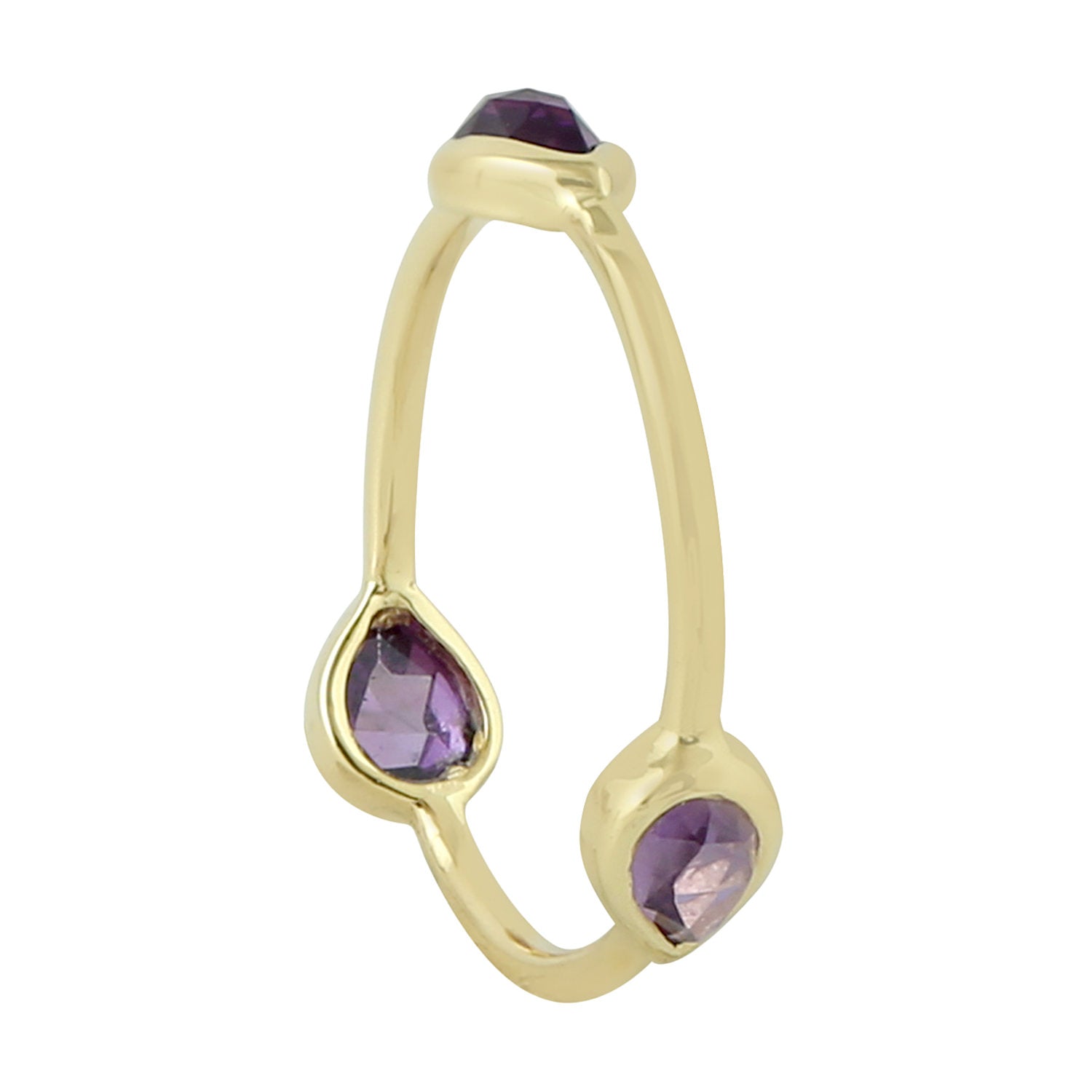 10K Yellow Gold Bezel Set Amethyst Gemstone Three Stone Band Ring for Women - Elegant Wedding, Engagement & Anniversary Jewelry Gift - Perfect for Special Occasions & Everyday Wear