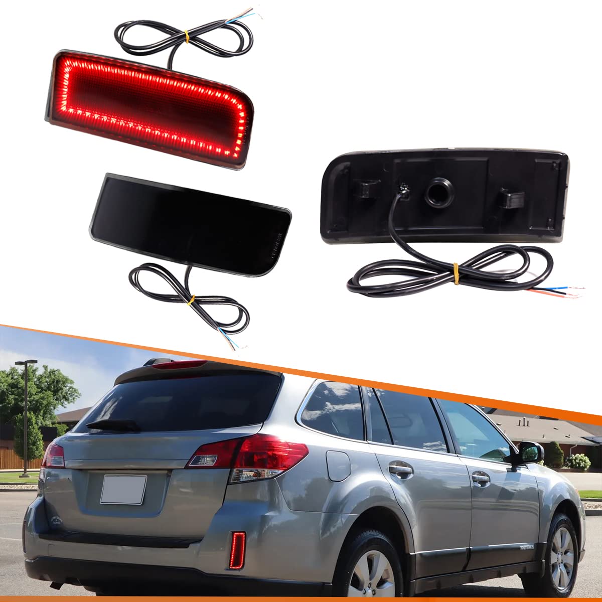 ADIIL Smoked Lens Rear Bumper Reflector Lights for 2010-2014 Subaru Outback - Red LED Brake Tail Lights Lamps (OE-Spec LH & RH Pair) - Enhances Visibility & Safety for Night Driving