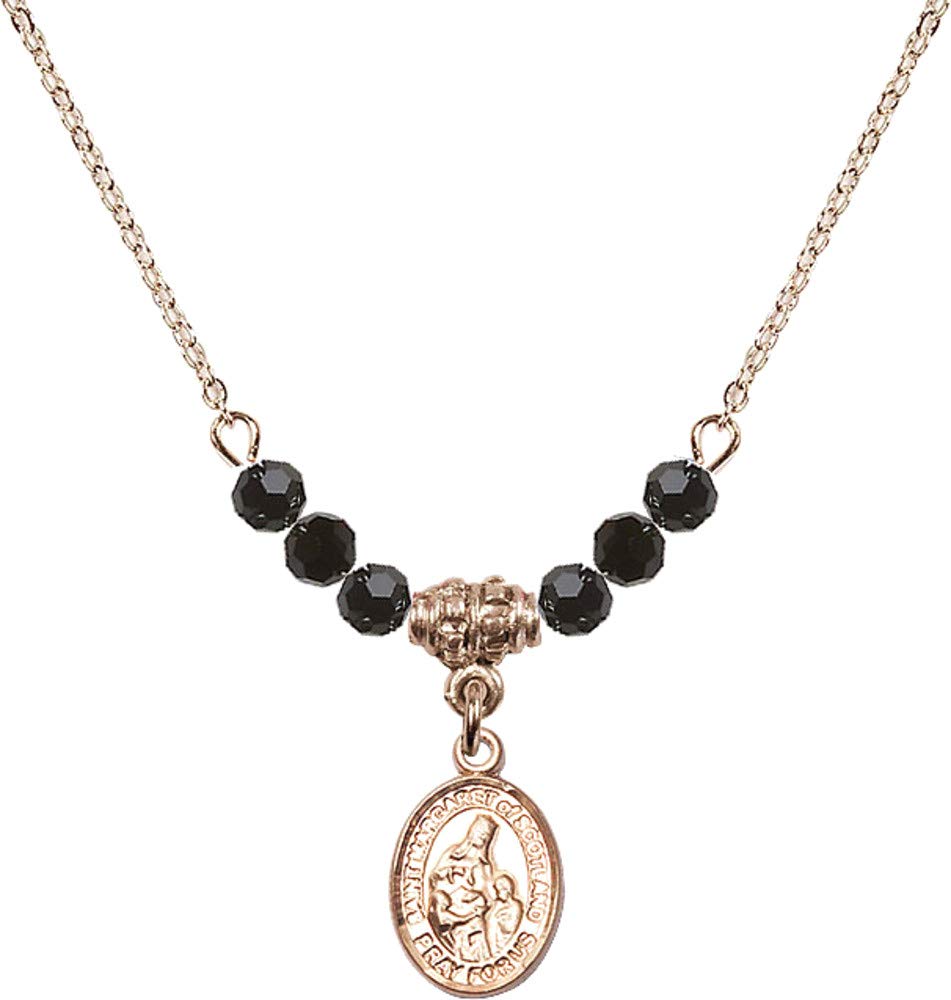 Bonyak 18K Gold Plated Necklace with 4mm Jet Black Birthstone Beads & Saint Margaret of Scotland Charm - Elegant Jewelry Gift for Women, Perfect for Birthdays, Anniversaries and Special Occasions