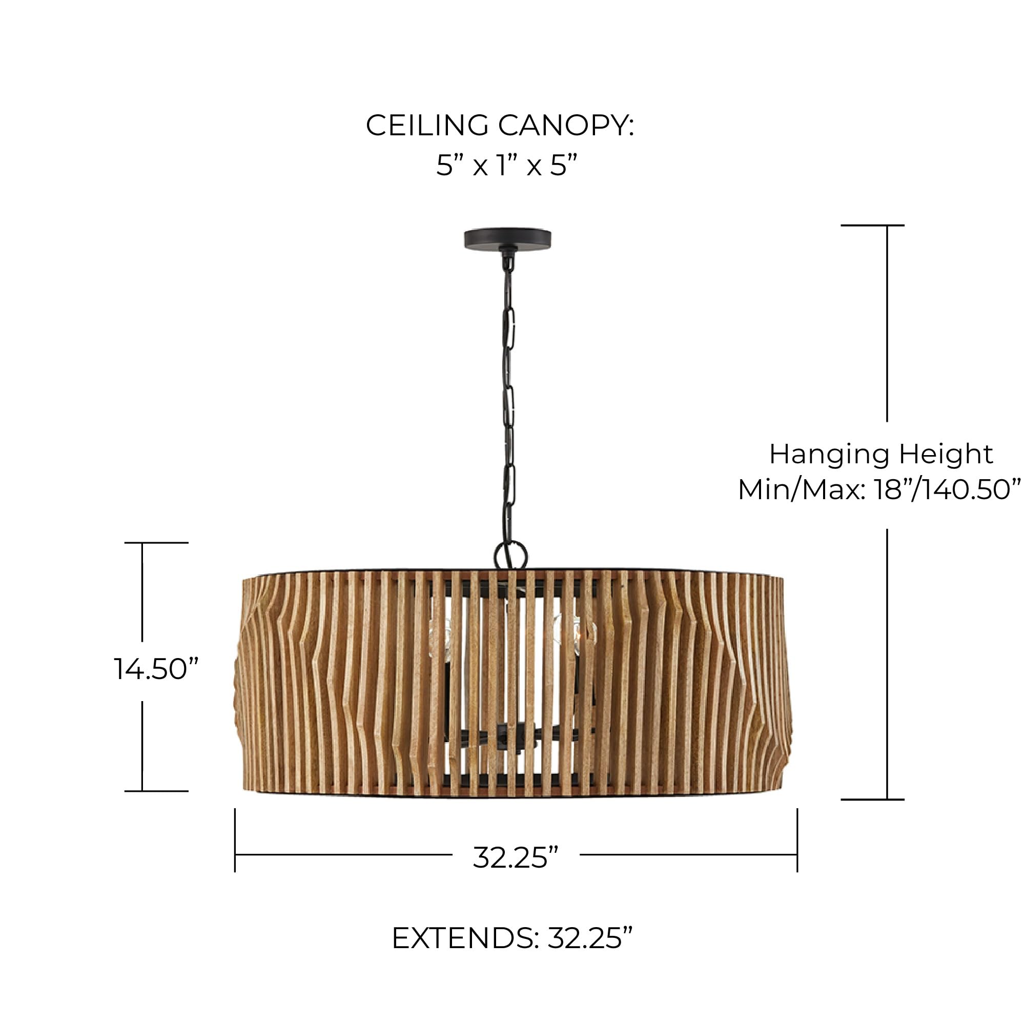 Archer Modern Mango Wood Drum Pendant Ceiling Light Fixture - 6-Light 360W, 15