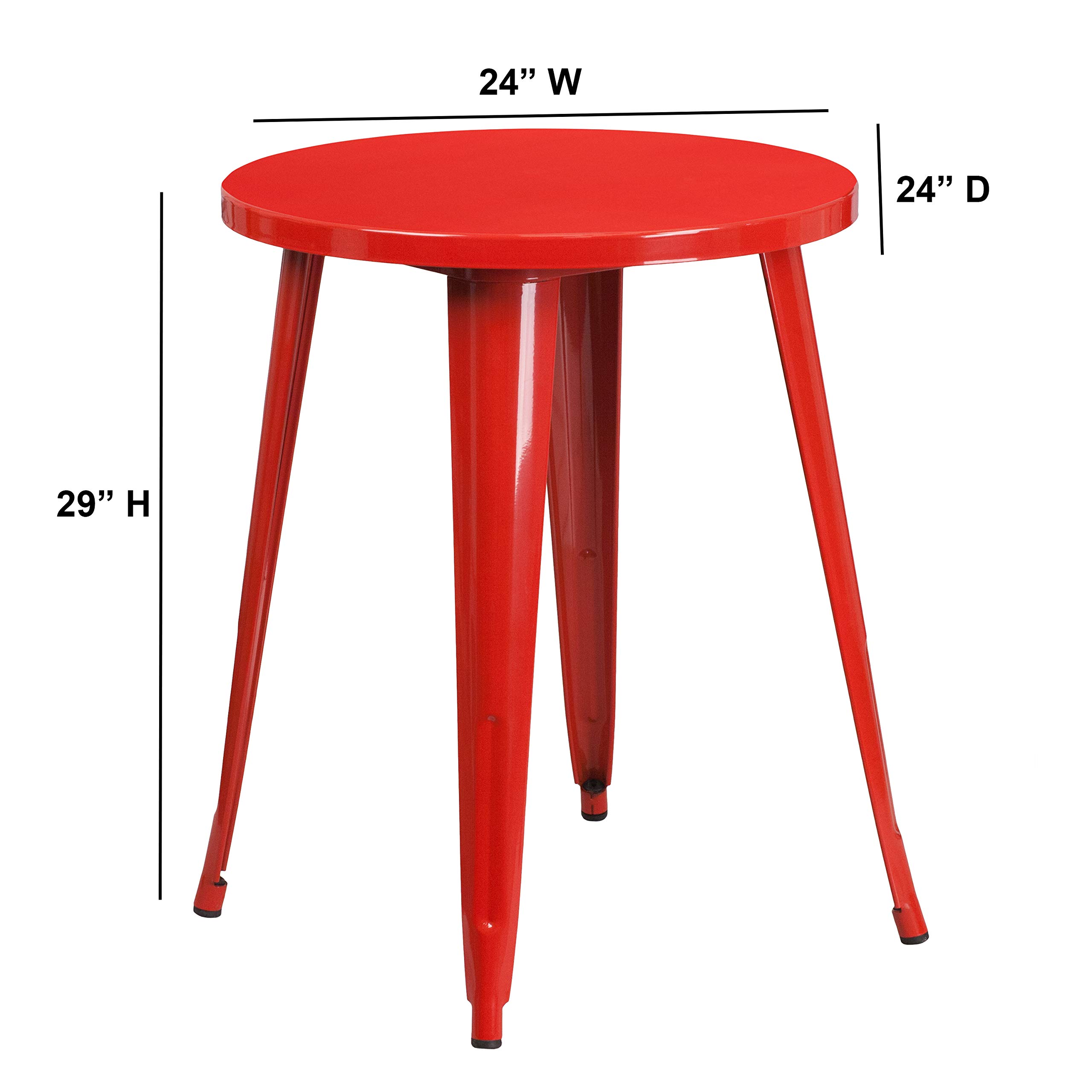 EMMA + OLIVER 24 Inch Round Red Metal Table - Commercial Grade Indoor Outdoor Dining Table for Restaurants, Patios, Cafes & Backyards