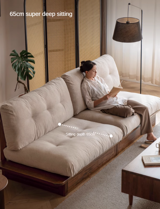 Modern Oak Solid Wood Upholstered Fabric Sofa - Durable & Stylish Living Room Furniture for Home Decor