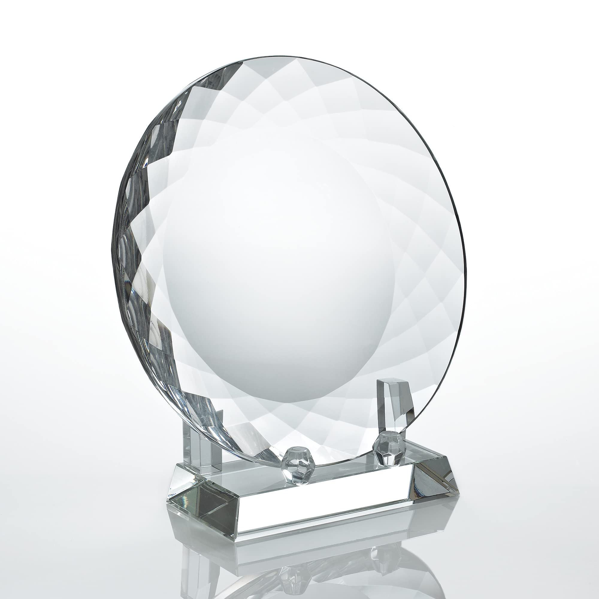 Custom Engraved Crystal Trophy - Round Plate with Rectangular Base - Employee Recognition Award - Perfect for Corporate Awards, Milestone Celebrations & Retirement Gifts