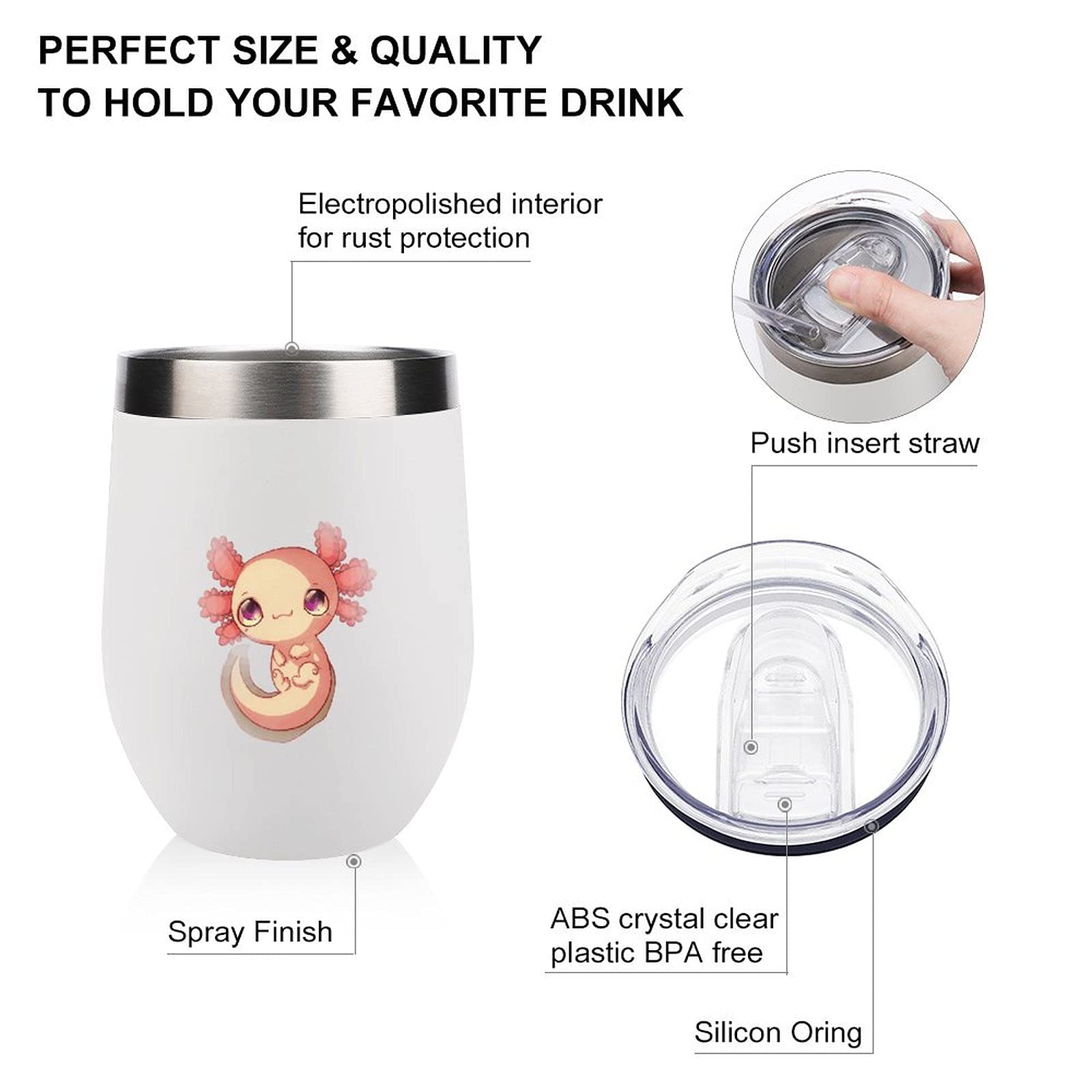 Cute Axolotl Stemless Wine Tumbler - 20oz Insulated Stainless Steel Travel Mug for Coffee, Soda & Cold Drinks - Perfect for Home, Office & Outdoor Adventures
