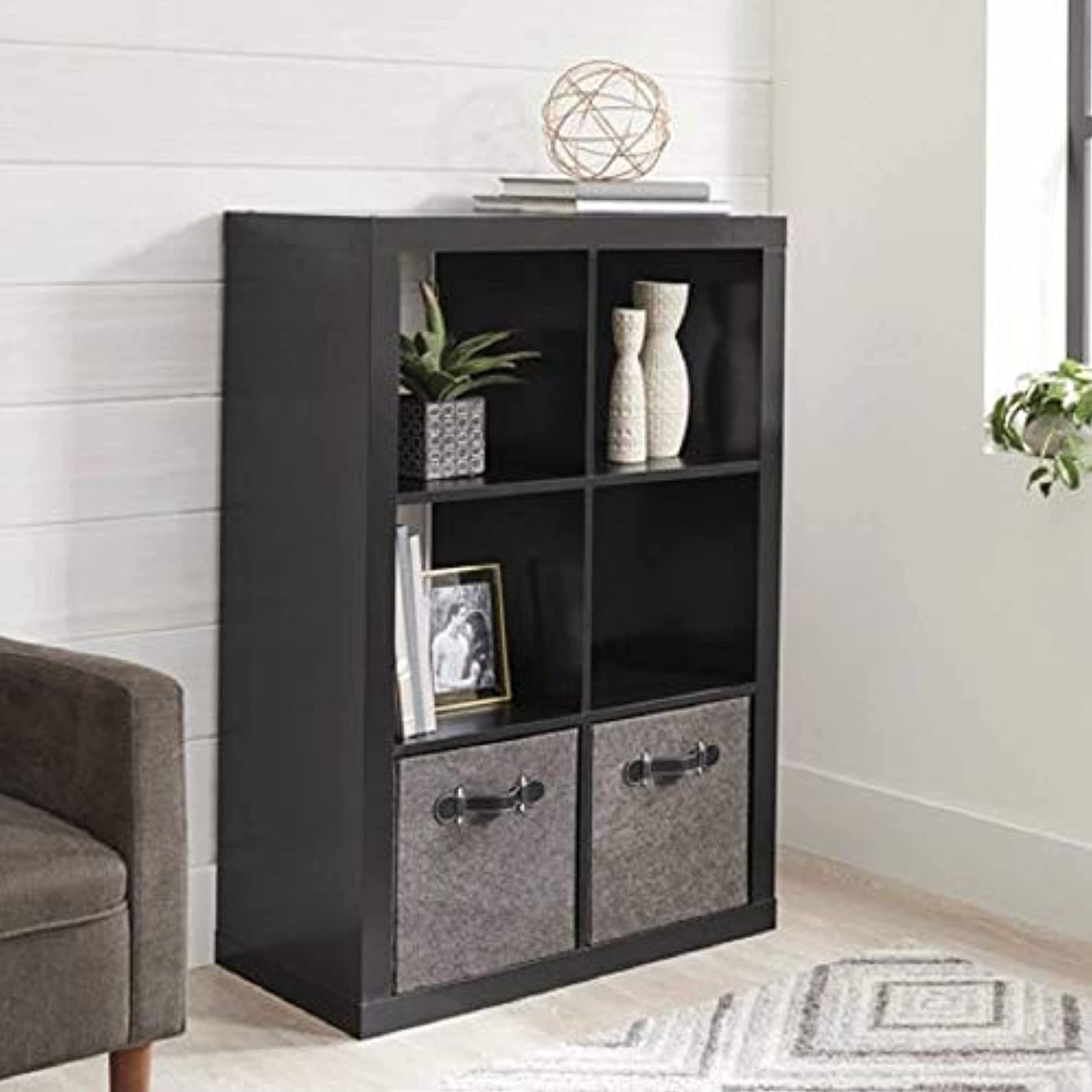 Better Homes and Gardens 4-Cube & 6-Cube Square Storage Cabinet Organizer - Weathered White & Solid Black - Bookshelf, Home Office, Living Room, Bedroom Storage Solution